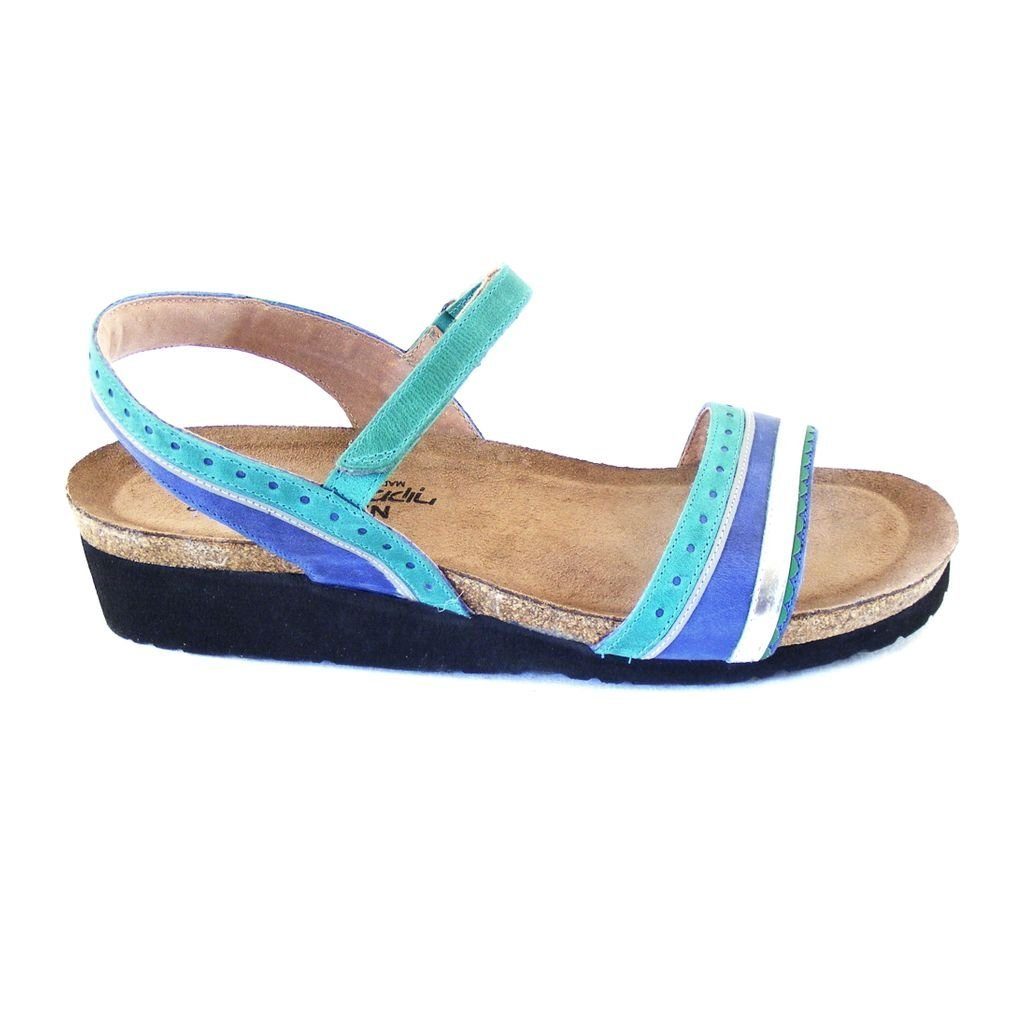 Schuhe Naot 16444 Damen Beverly Fußbett grün Echt-Leder Sandaletten blau combi Sandalette NAOT