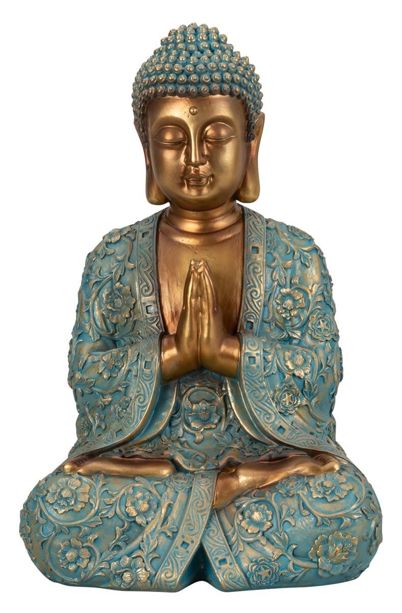 Geschenkestadl Buddhafigur Buddha Figur groß 41,5cm türkis gold betende Hände (1 St), Spirituell, Entspannung, Buddha, Sammelfigur, Yoga