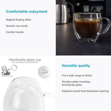 Intirilife Thermoglas, Glas, 2x Thermoglas Teeglas Kaffeeglas 150ml Doppelwandig