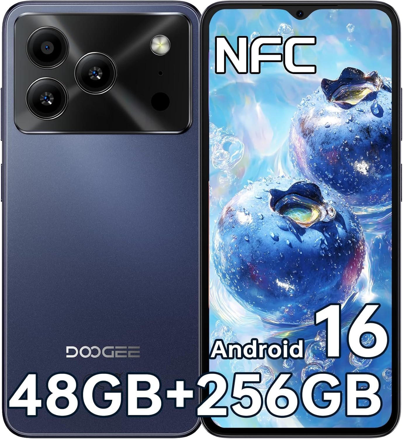 DOOGEE NOTE56 Plus 48GB RAM+256GB ROM Android 16 Smartphone (16,66 cm/6.56 Zoll, 256 GB Speicherplatz, 50 MP Kamera, 6150mAh, Fingerabdruck, Dual SIM 4G, NFC, OTG, GPS, Ohne Vertrag)