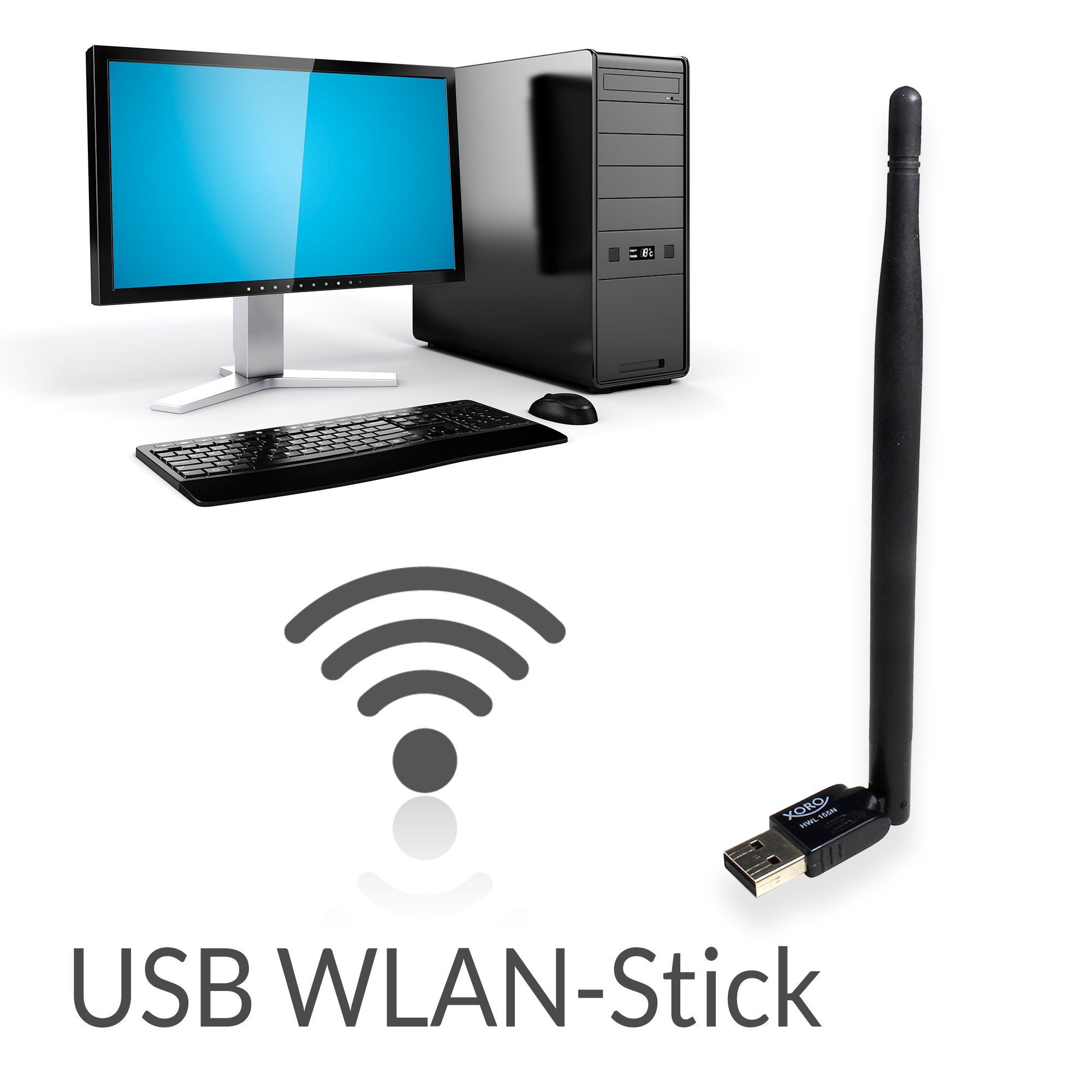 Xoro WLAN USB Antenne XORO HWL 155N, für PC, Win, Linux, Raspberry Pi, 5dBi WLAN-Antenne, Nachrüstung der WLAN-Funktion über USB