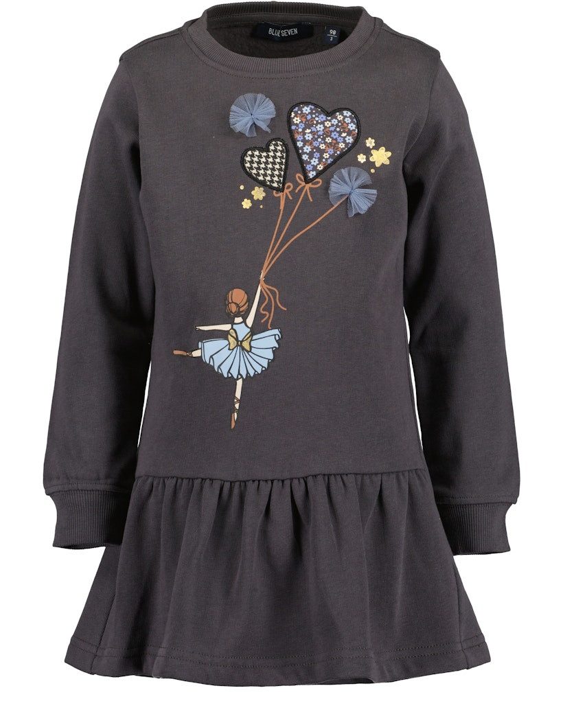 Blue Seven A-Linien-Kleid Blue Seven Mädchen Sweatkleid Tänzerin Kleid Langarm anthrazit (kein Set, 1-tlg) Chiffon-Applikation