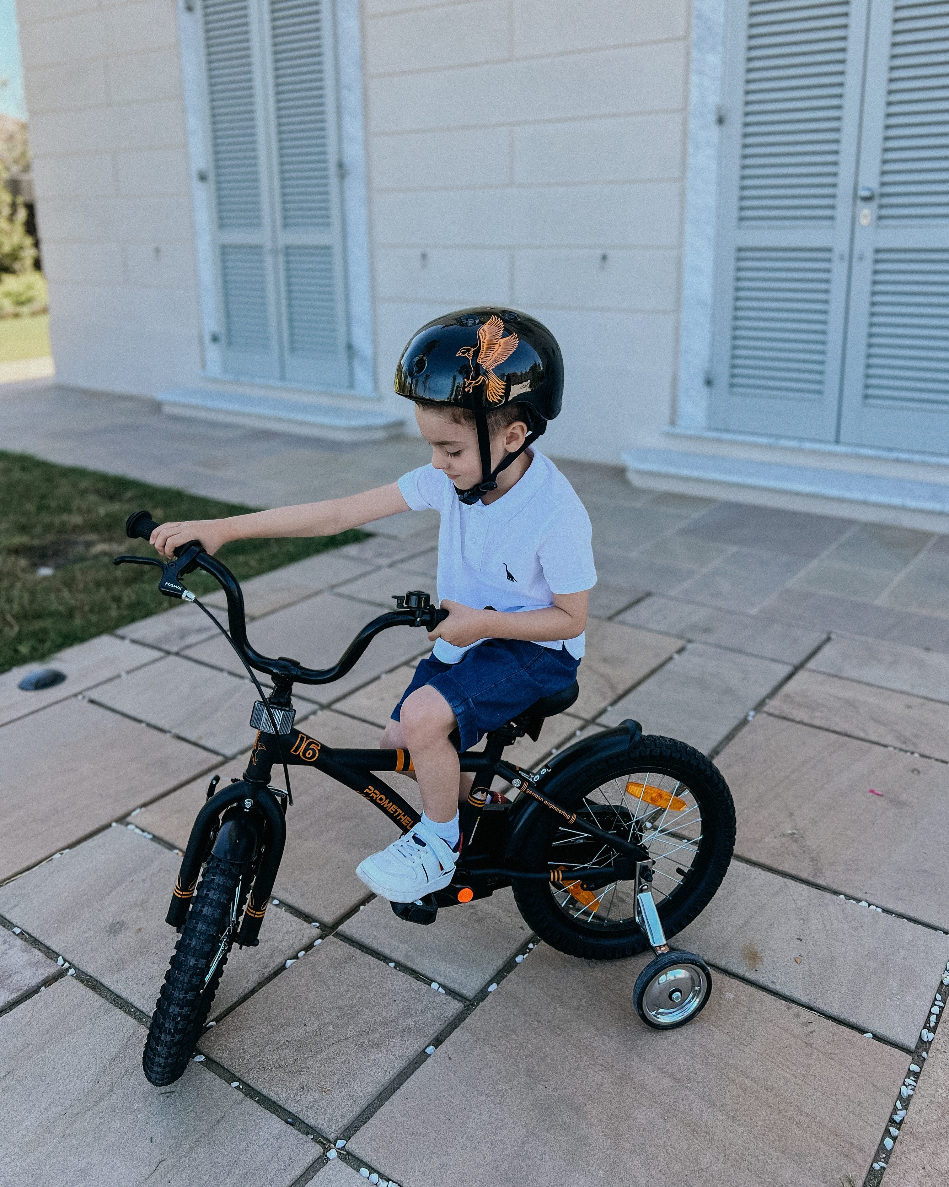 PROMETHEUS BICYCLES Kinderfahrrad HAWK 16 Zoll ab 5 Jahre, 1 Gang, Junge Mädchen Fahrrad Kinder mit Rücktrittbremse Stützräder