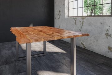 Junado® Baumkantentisch Dora Tisch_U, Mango Massivholz naturfarben 26 mm natürliche Baumkante
