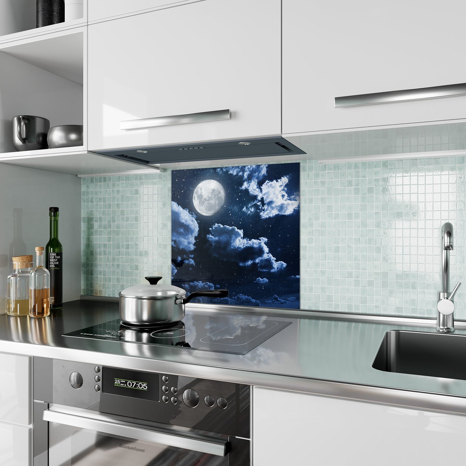 Motiv Küchenrückwand Mond Primedeco Küchenrückwand mit und Spritzschutz Glas Nachthimmel