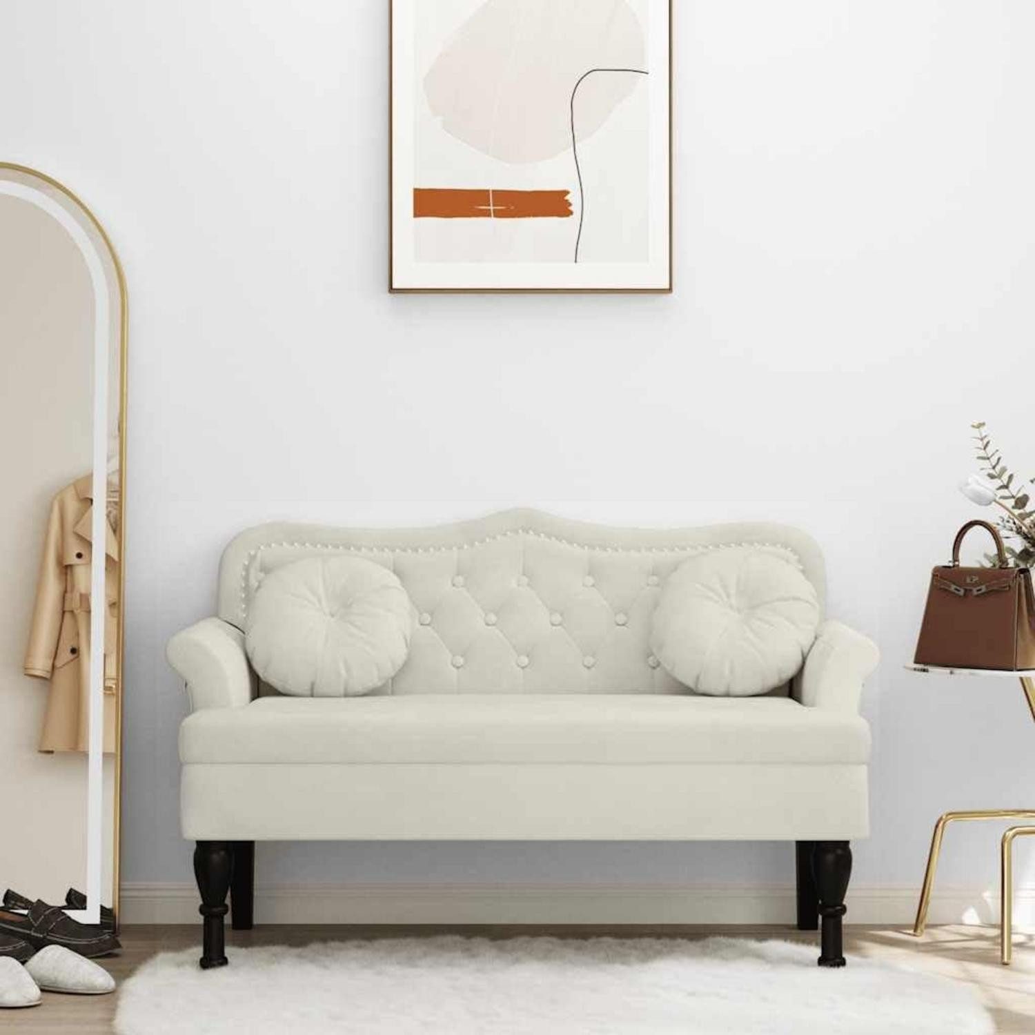 LuxusKollektion 2-Sitzer Sitzbank Sofa 2 Sitzer Couch Loveseat Samt 120.5 x 65 x 75 cm Creme