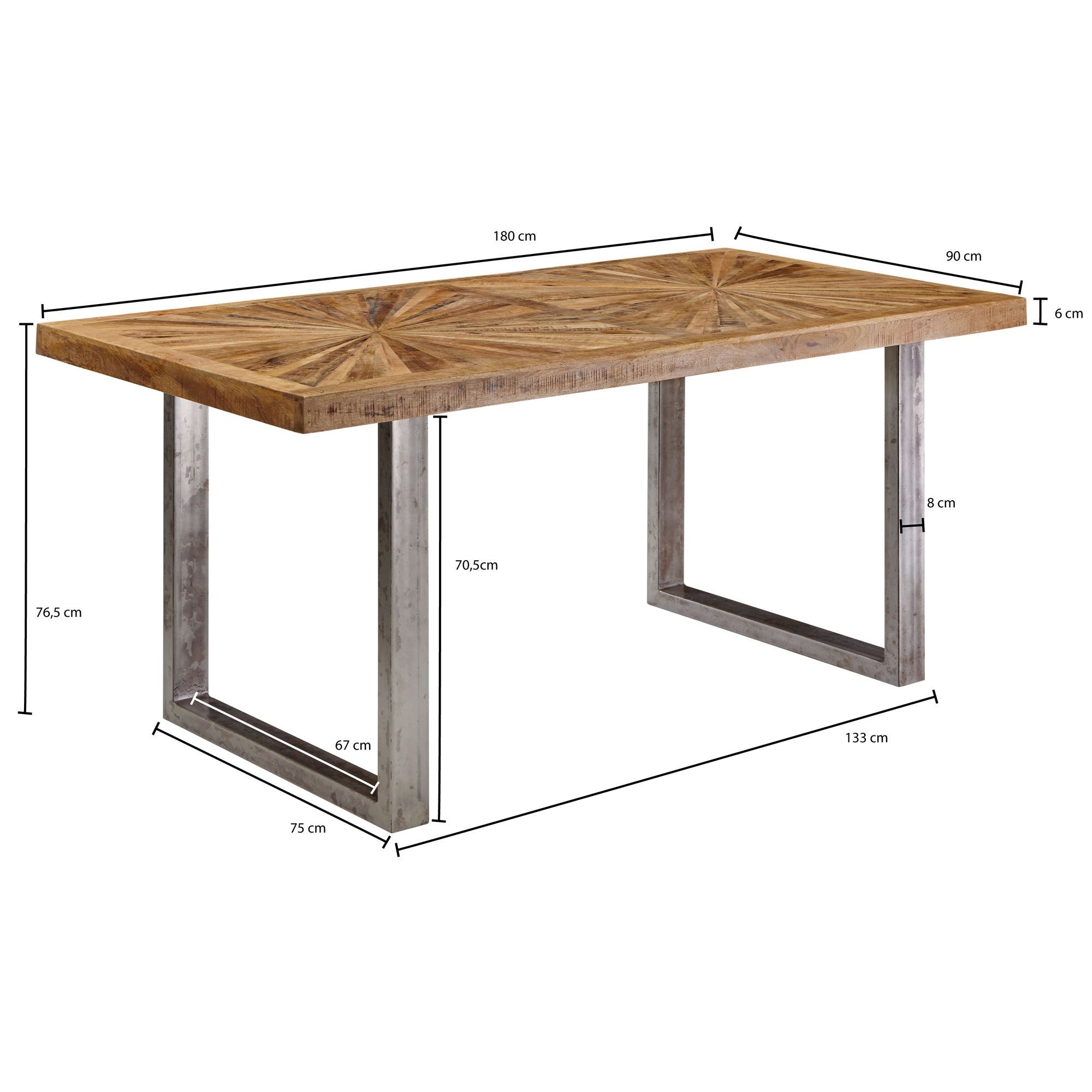 FINEBUY Esstisch SuVa18463_1 Massivholz Esstisch 180cm Esszimmertisch Industrial Loft (Mango Massivholz Esszimmertisch 180x76,5x90 cm), Holztisch Esszimmer, Küchentisch mit Metallgestell