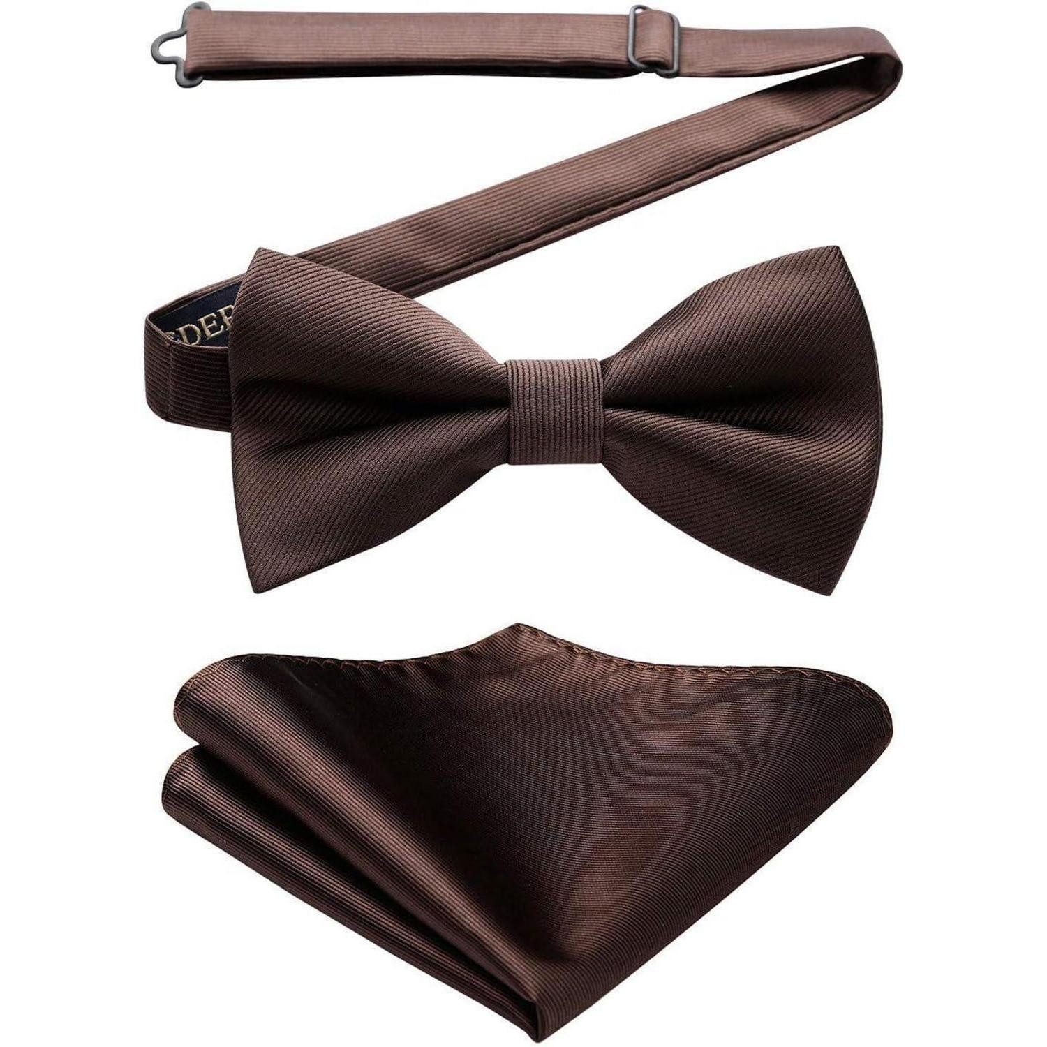 LuxusKollektion Fliege Fliege Vorgebundene Herren Einstecktuch Set Hochzeit A2-braun