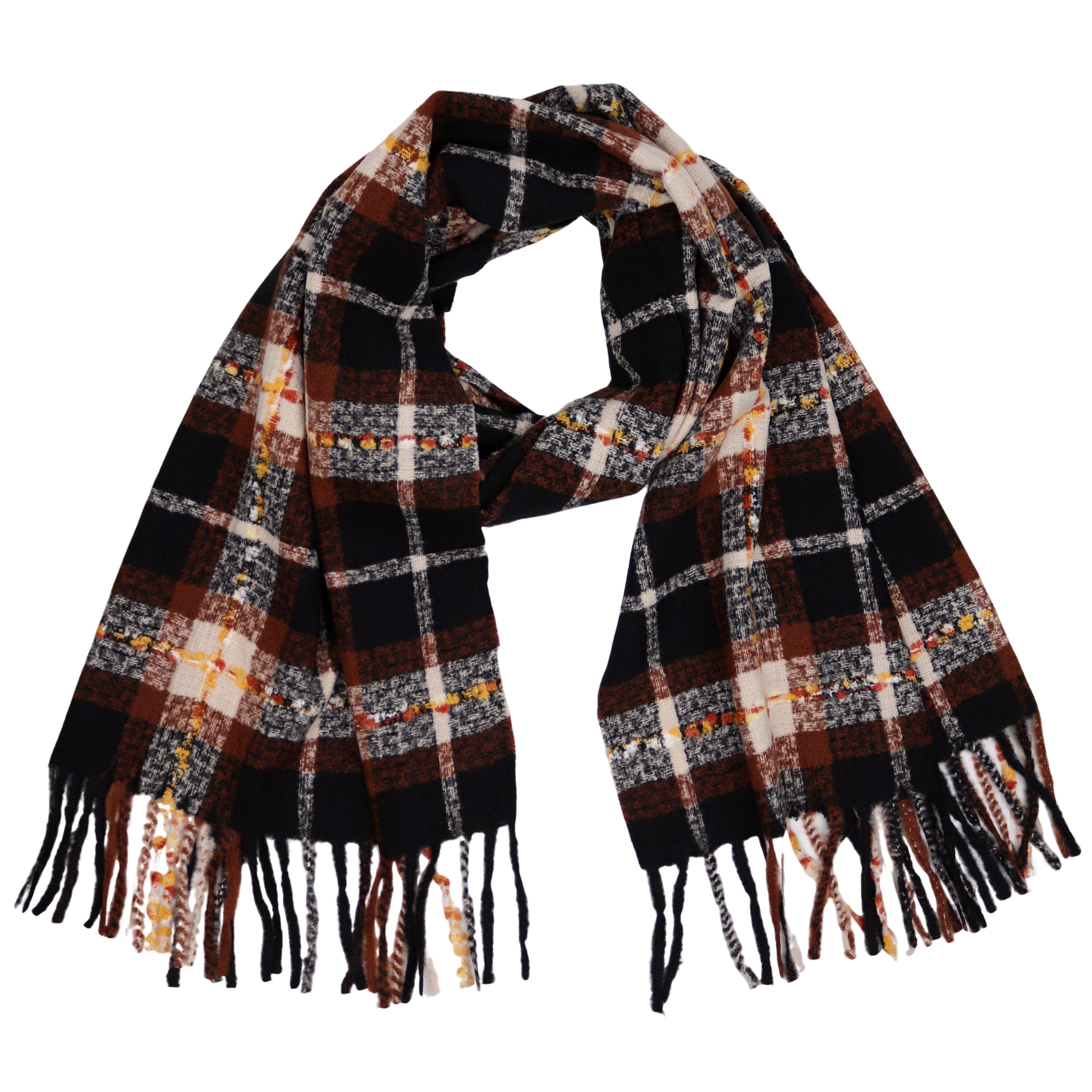 MIRROSI Modeschal weicher und warmer Schal Karo Kariert Muster mit Fransen,65x190cm, (angesagtes Karomuster, ca. 235Gramm; Neue Kollektion Herbst/Winter 2025), Damen Halstuch ideal für Herbst und Winter