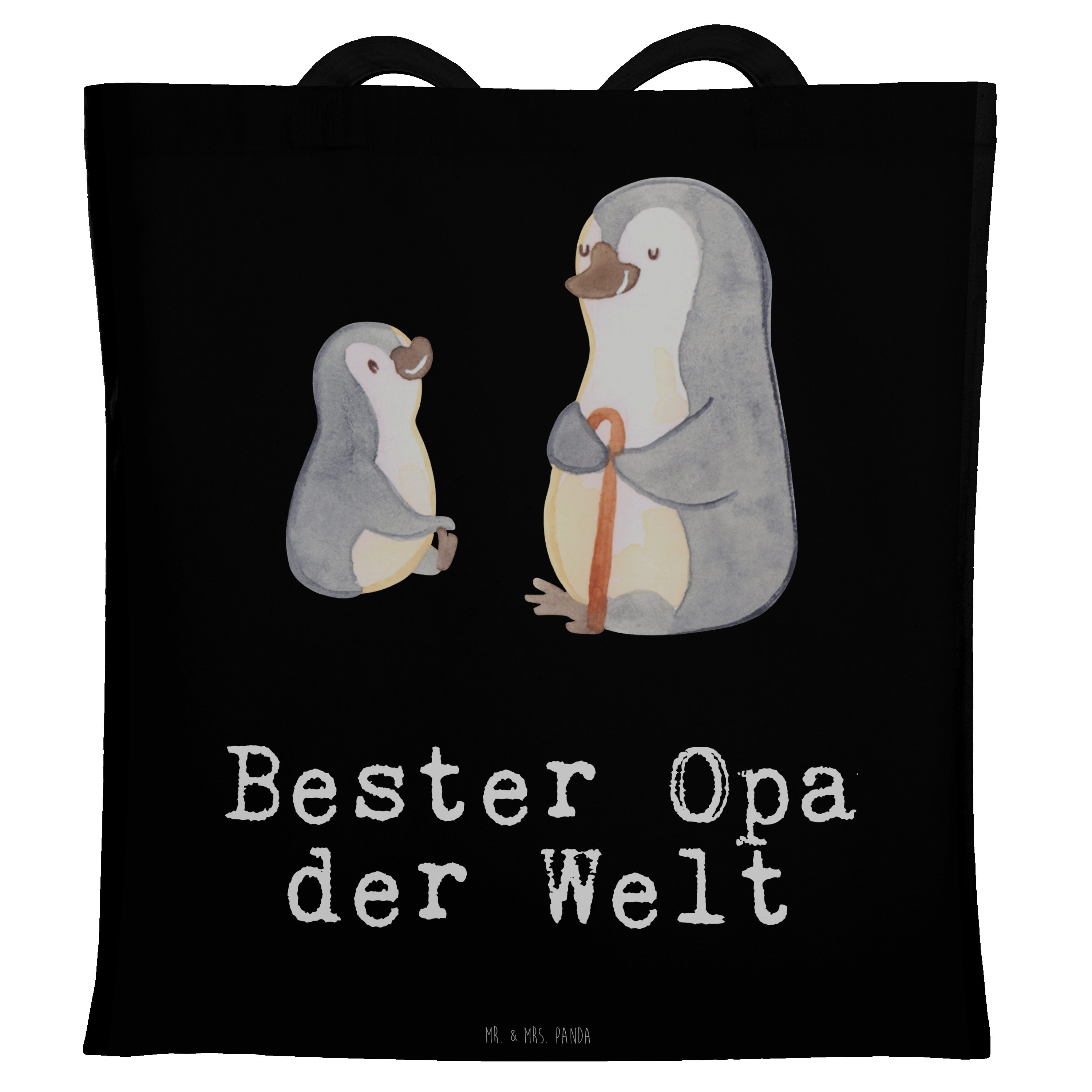 Mr. & Mrs. Panda Tragetasche Pinguin Bester Opa der Welt - Schwarz - Geschenk, Jutebeutel, Geschen (1-tlg)