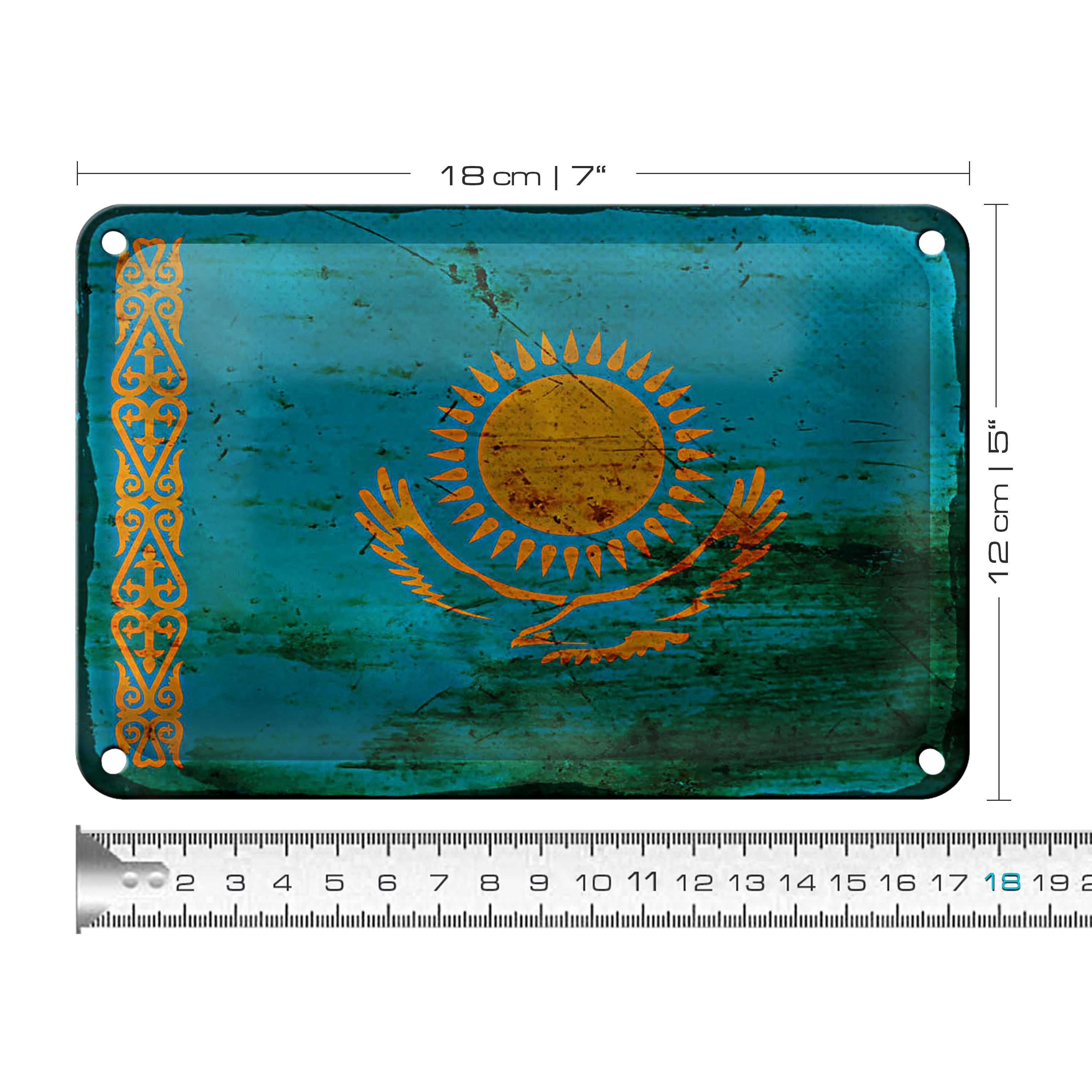 Roomando Metallschild Flagge Kasachstan 18x12cm Kazakhstan Rost
