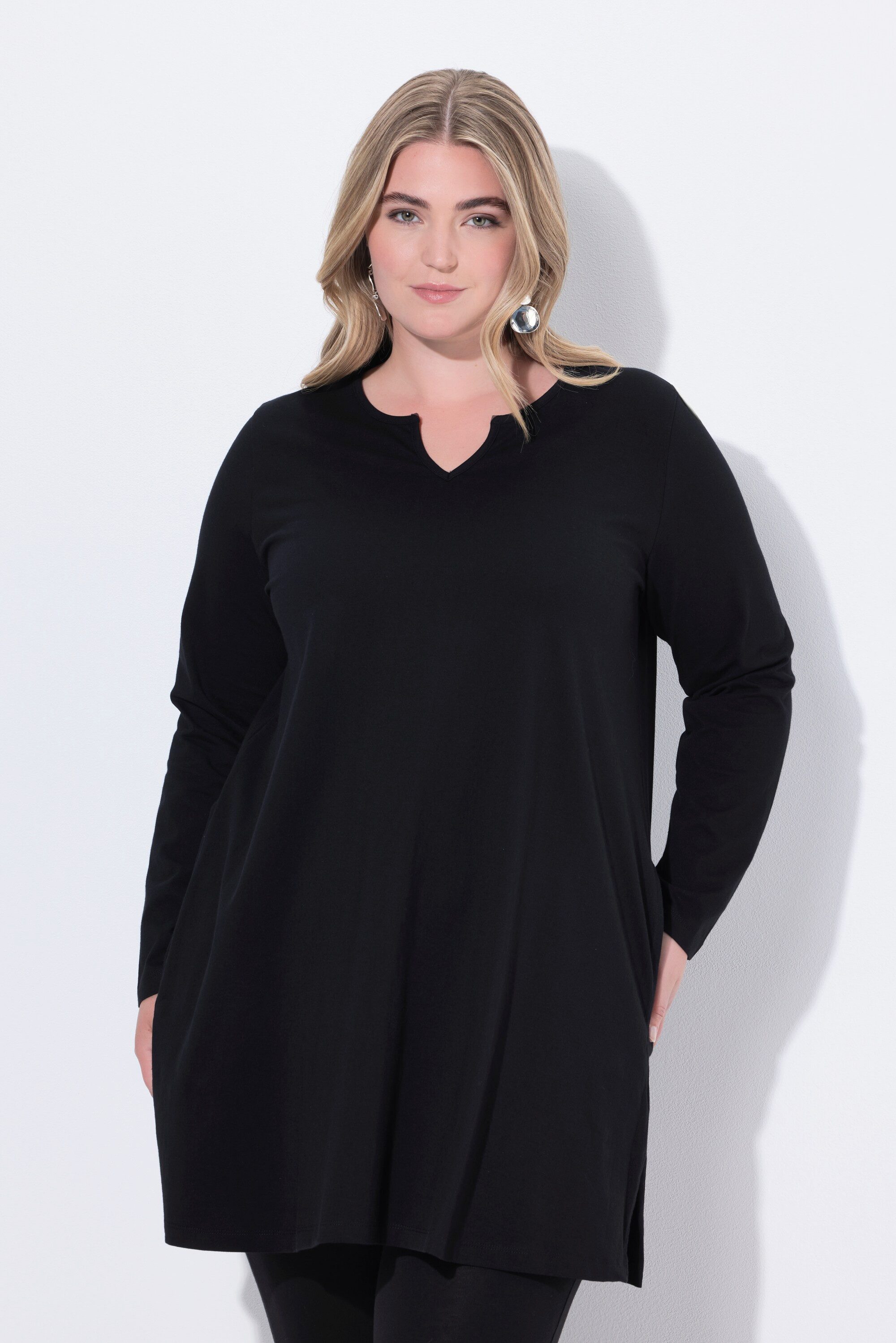 Ulla Popken Longshirt Longshirt A-Linie Tunika-Ausschnitt günstig online kaufen