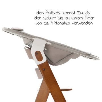 Hauck Hochstuhl Alpha Plus Walnut Newborn Set Powder Bunny (Set, 4 St), Holz Babystuhl ab Geburt inkl. Aufsatz für Neugeborene & Sitzauflage