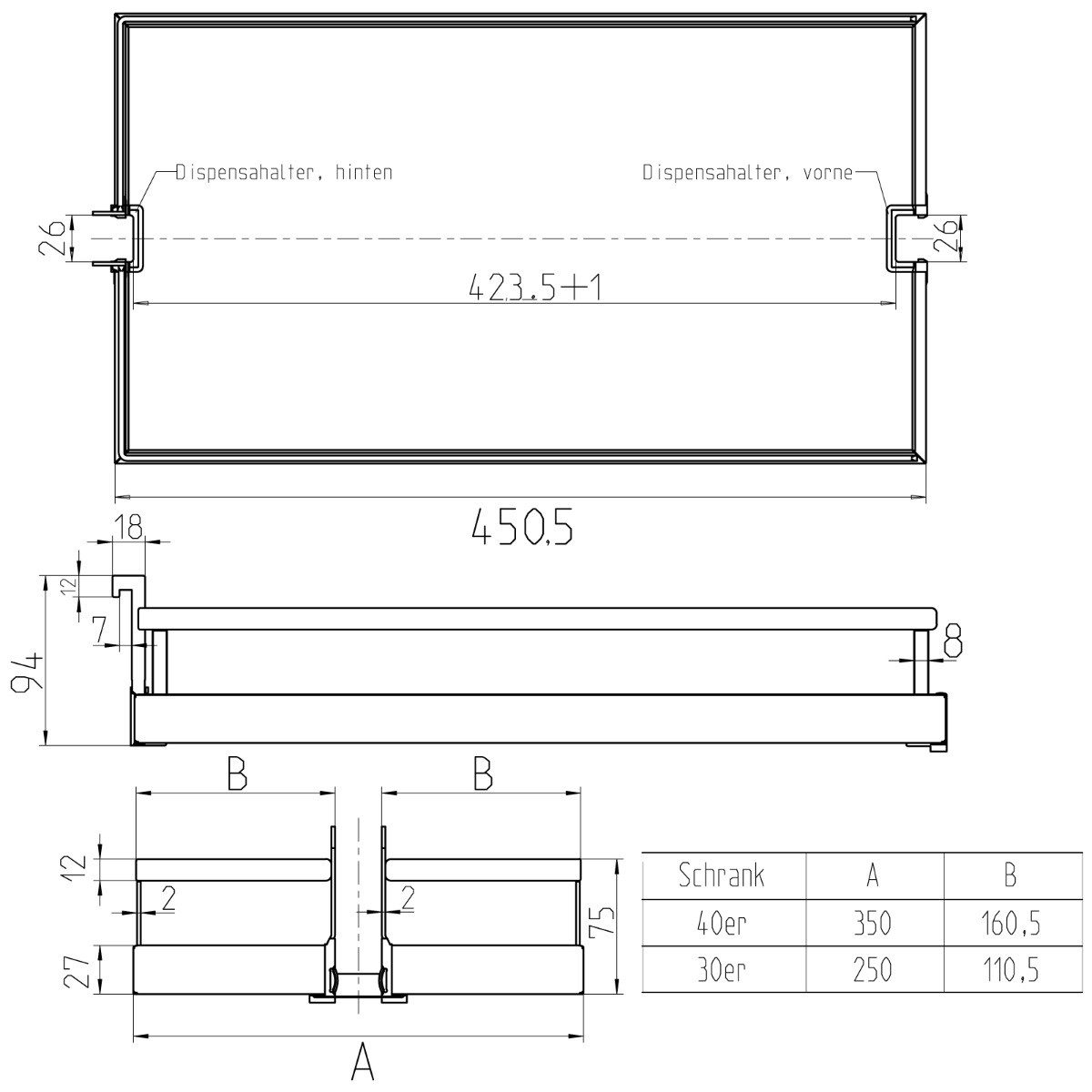 Kesseböhmer Auszugsboden Einhängetablar ARENA Style anthrazit für DISPENSA-X, JUNIOR, für Schrankbreite 400 mm, 350 x 462 x 106 mm – Bild 4 von 5