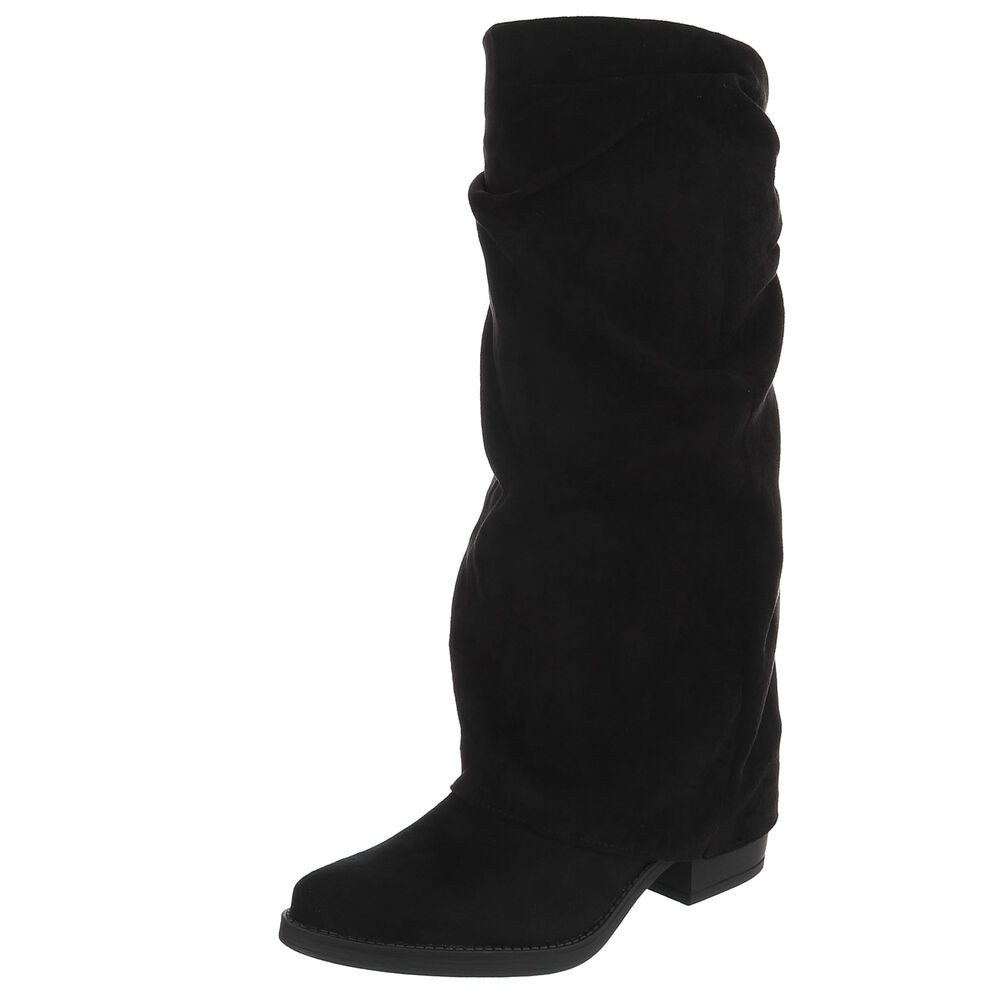 Ital-Design Damen Kniehochstiefel mit Blockabsatz, Schlupfform Westernstiefel (92078808) Blockabsatz Stiefel in Schwarz