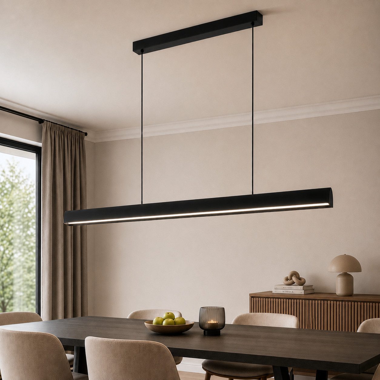 Nettlife LED Pendelleuchte Modern Schwarz Fernbedienung 108/148.5 cm 37/50W Hängelampe Esszimmer, LED fest integriert, Dimmbar, Hängelampe Memory-Funktion für Wohnzimmer Küche Schlafzimmer Büro