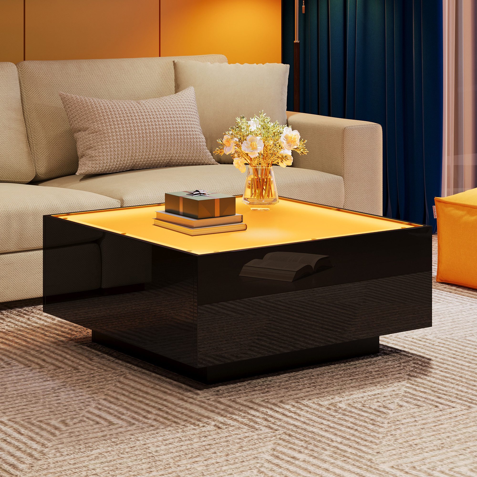 OKWISH Couchtisch mit Glastischplatte, geometrischer (Wohnzimmertisch, Sofa günstig online kaufen