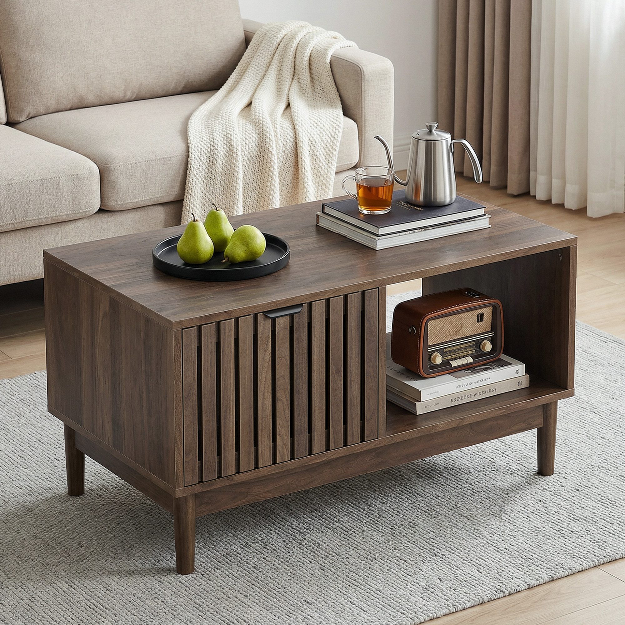Fine Life Pro Ablagetisch 80 cm Couchtisch im Mid-Century-Modern-Stil mit Gitterstruktur