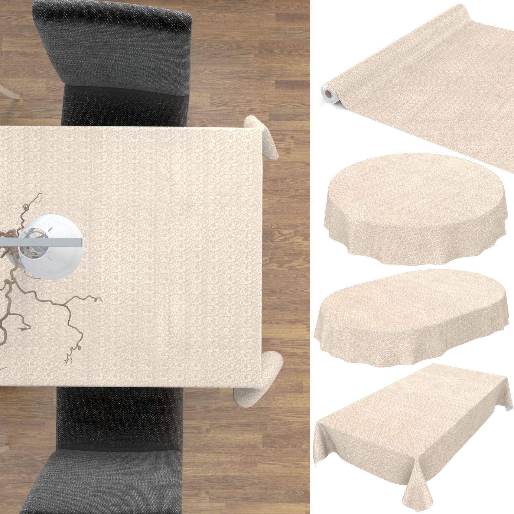 155x240cm Premium wasserabweisend ANRO Damast Wachstuchtischdecke Gartentischdecke, Oval Tischdecke Geprägt