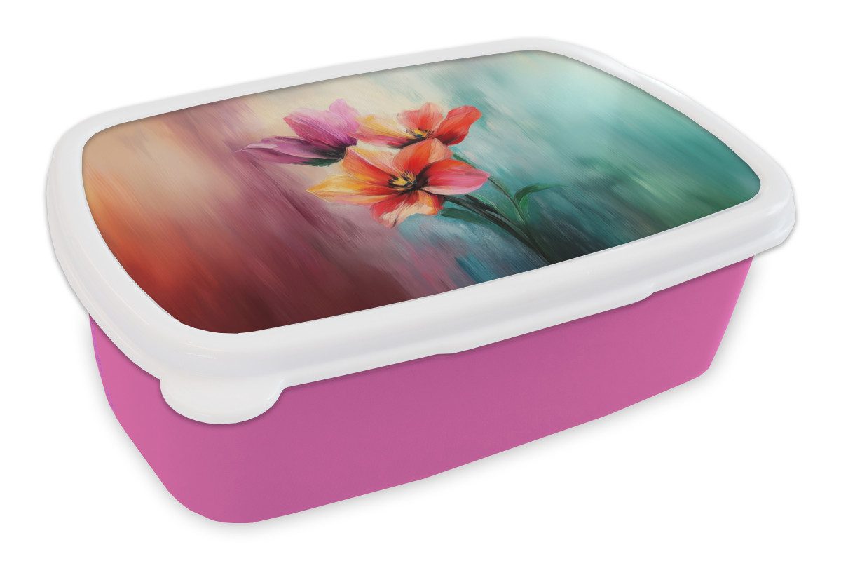 MuchoWow Lunchbox Tulpen - Lichtreflexe - Farbverlauf, Kunststoff, (2-tlg), Brotdosen, Lunch Box, Brotbox für Kinder und Erwachsene