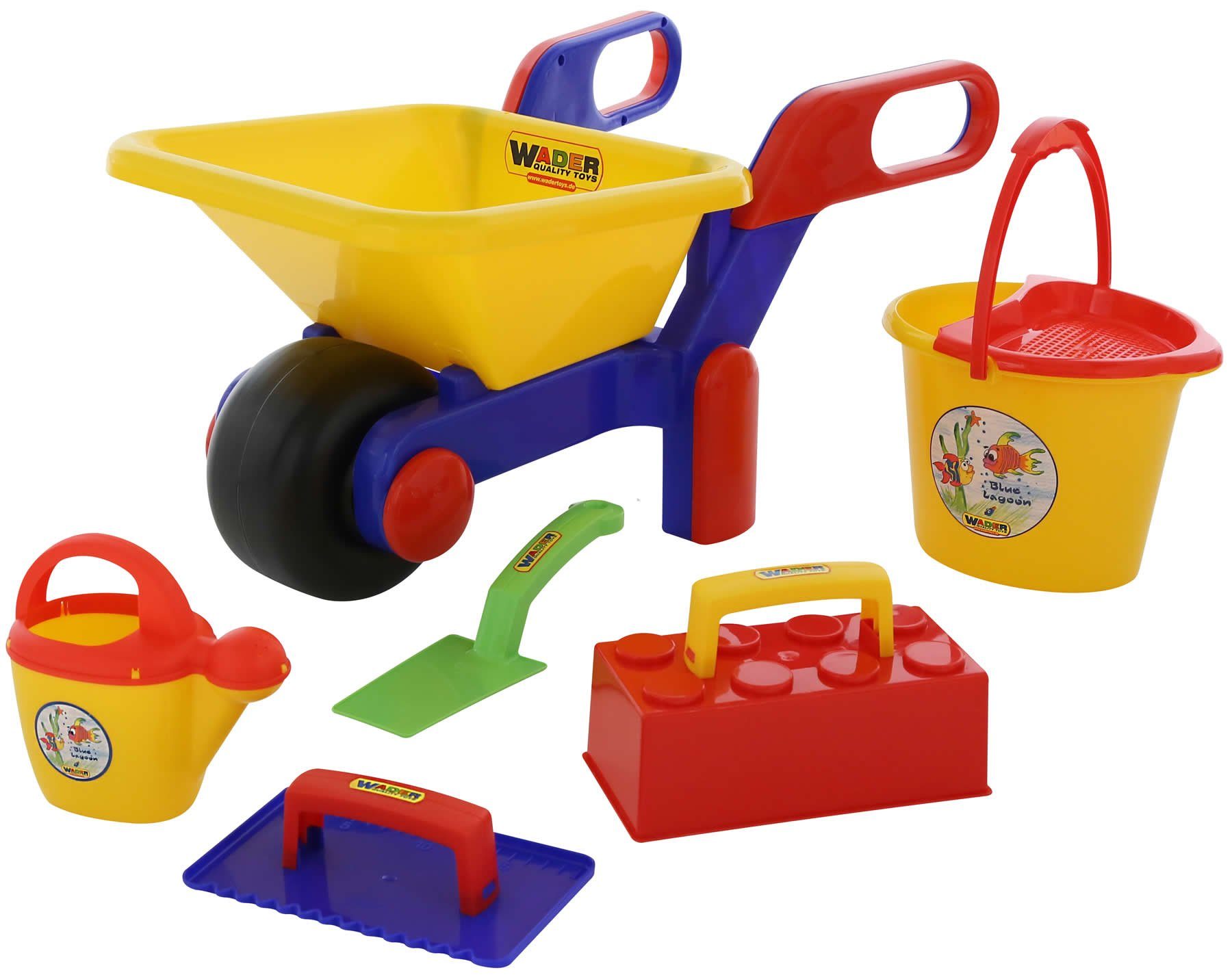 WADER QUALITY TOYS Schubkarre Schubkarre Bauschubkarre 7 tlg mit Maurerwerkzeug