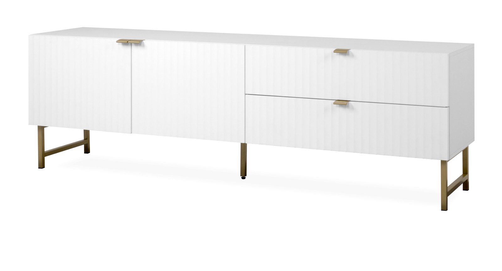 Furn.Design Lowboard Hawick (TV-Unterschrank weiß mit Messing, 180 cm), Soft-Close, viel Stauraum