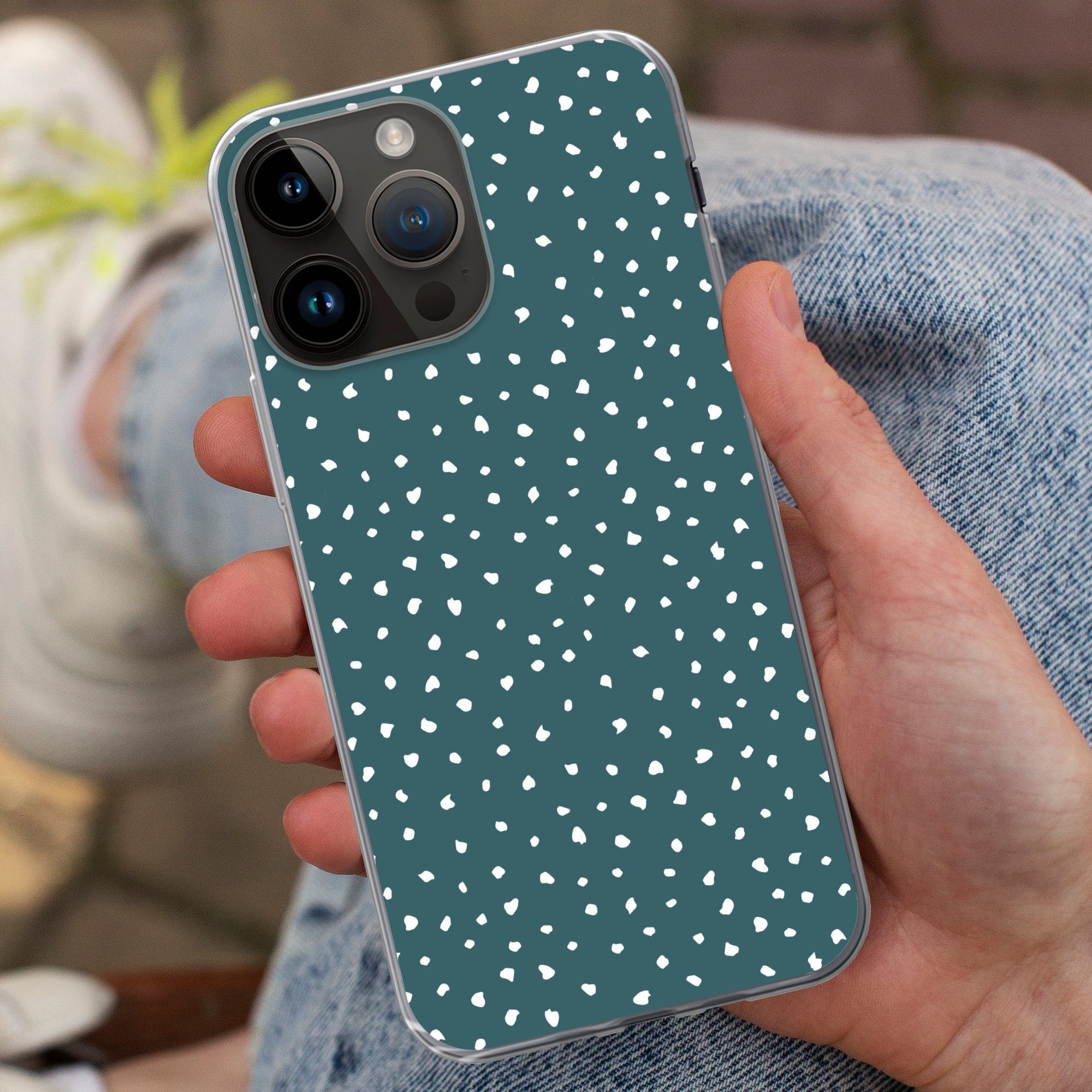 MuchoWow Handyhülle für Apple iPhone 14 Pro Max Polka dots - Weiß - Grün, Smartphone-Bumper, Print, Handy Schutzhülle Dünn