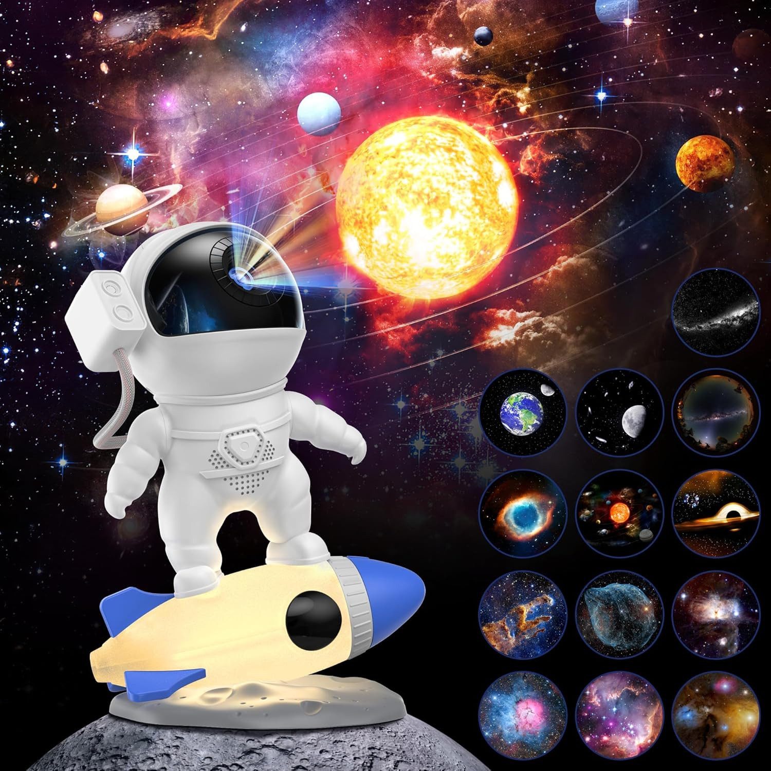SERBASIC LED-Sternenhimmel HD Planetarium Astronaut Projektor, Dimmbar, Filmprojektionslampe, Timer, 360°drehbarer Nachtlichter, Augenschutz, 13-in-1