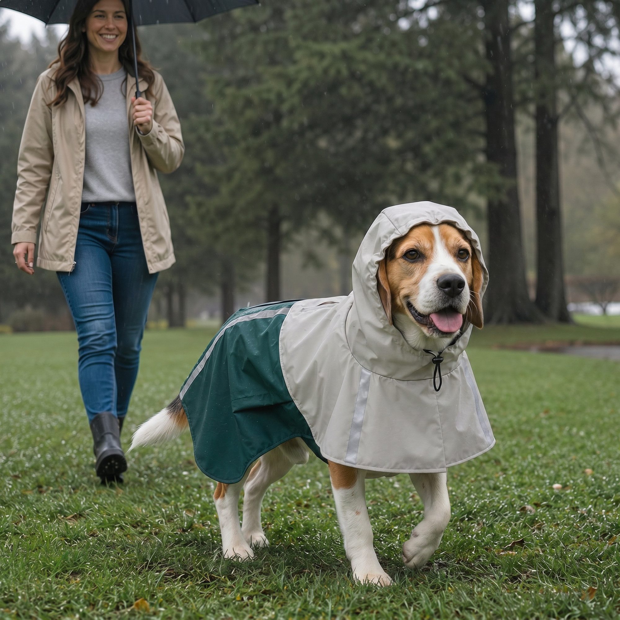 PawHut Hunderegenmantel Wasserdicht verstellbares Regenjacke mit reflektierenden Streifen, für mittelgroße Hunde 15–20 kg, Grün M