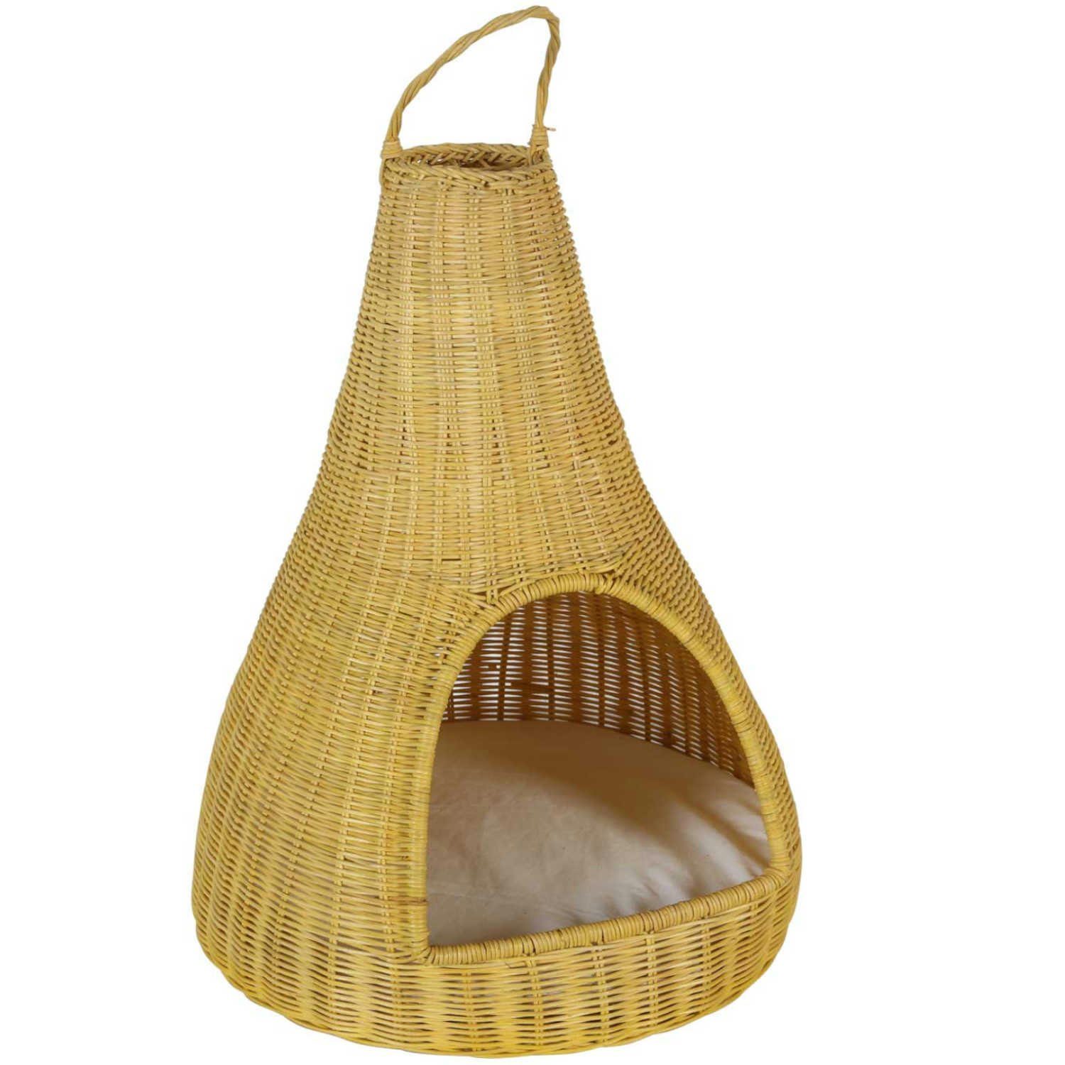 Katzenzelt Rattan Katzenhaus TIPI mit Kissen 40x62 cm