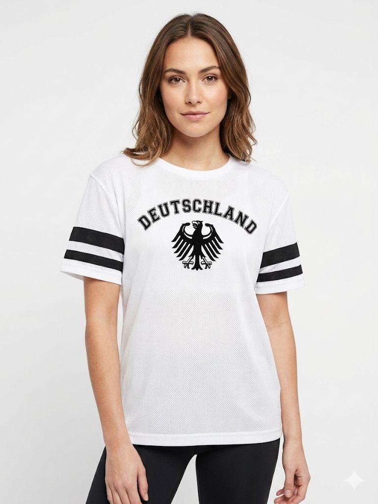 coole-fun-t-shirts Print-Shirt Deutschland Damen WM 2026 Fan T-Shirt Schwarz Weiß Oversize Mesh Trikot Deutschland Damen