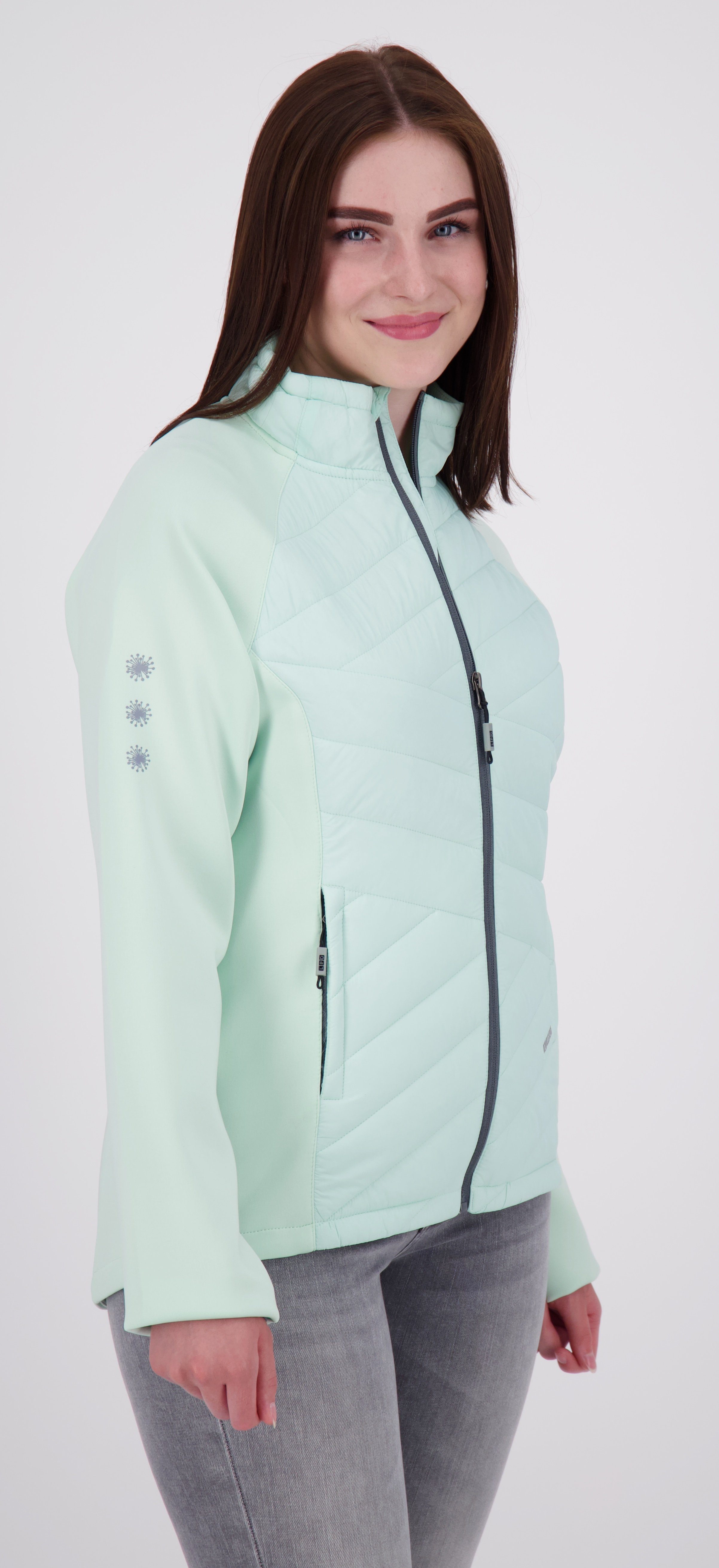 DEPROC Active Outdoorjacke, misty EDINA auch Größen Kapuze, CS Strickfleecejacke WOMEN Fleecejacke, jade Sportjacke Großen mit in