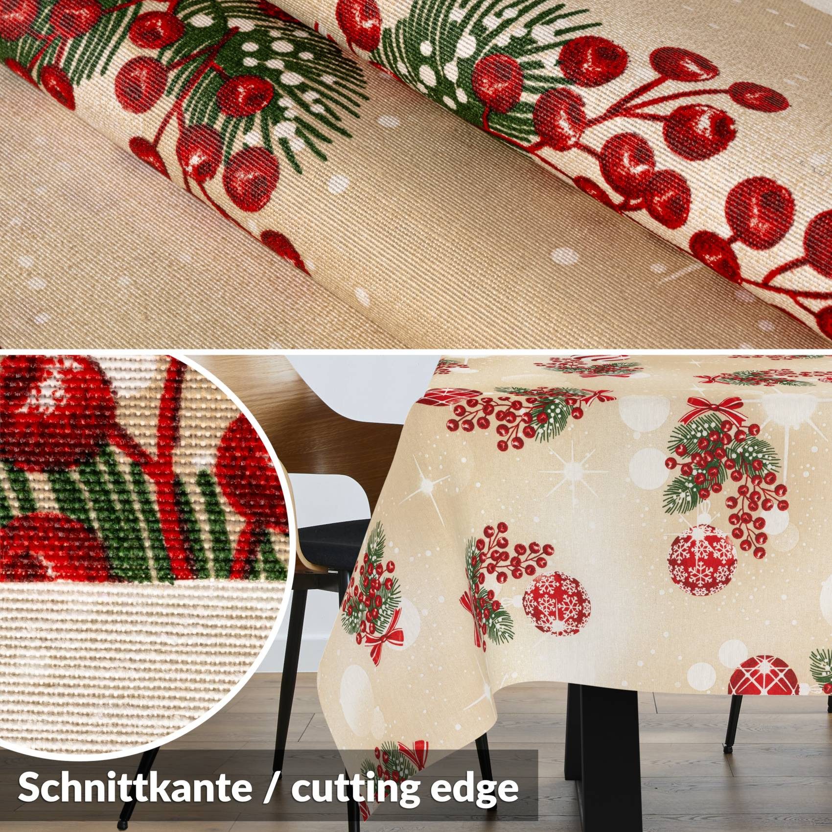 ANRO Tischdecke Weihnachten abwaschbare Weihnachtstischdecke (Einzelstück 1-tlg), Schmutzabweisend Weihnachten Beige 100x140cm – Bild 3 von 5