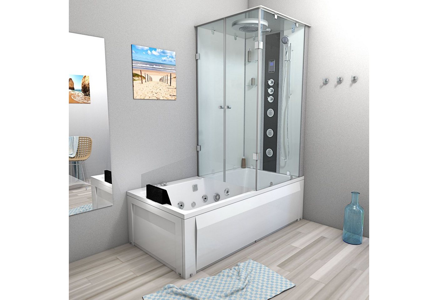Thumbnail - AcquaVapore Grossraumdusche Whirlpool Dusche Kombination K05-L03-WP Duschtempel 180x90 cm, Sicherheitsglas ESG, inklusiv...