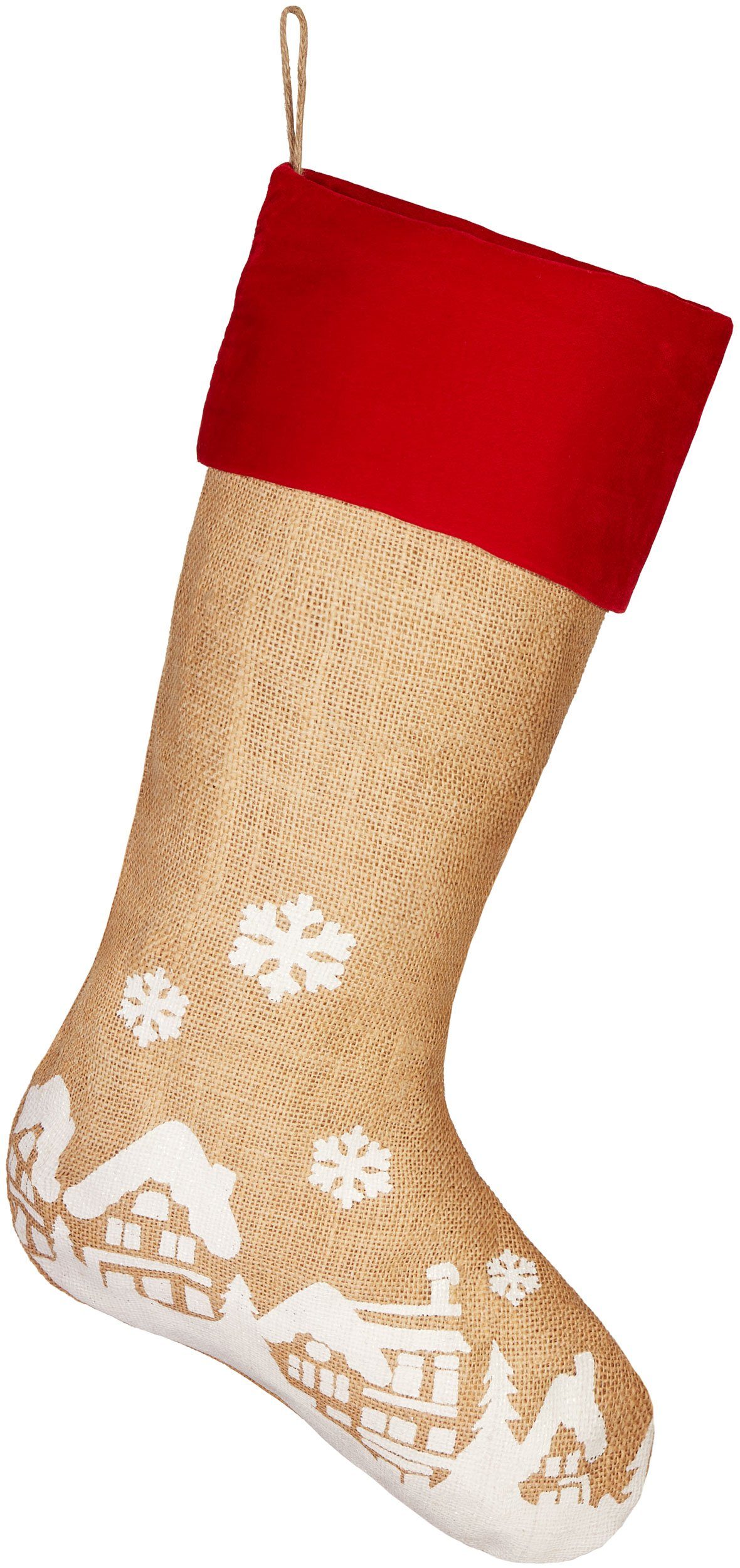BRUBAKER Сапоги санты Weihnachtsstrumpf zum Befüllen und Aufhängen - 52 cm Nikolausstrumpf (1 St., Nikolausdeko für Weihnachten und Nikolaus), Weihnachtsdeko Strümpfe Weihnachtssocke - Weihnachtsdorf im Schnee
