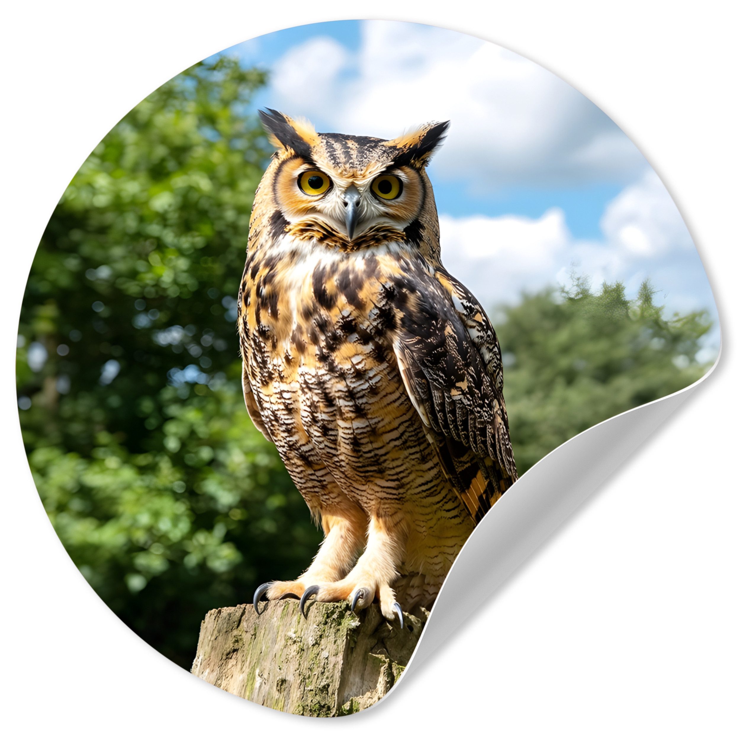MuchoWow Wandsticker Eule - Baumstamm - Wald - Himmel (1 St), Wandtattoo Selbstklebend, Wohnzimmer Deko Aufkleber, 30x30 cm