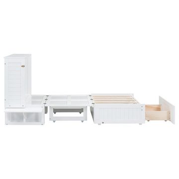 SOFTWEARY Schrankbett mit Schubladen (90x200 cm) Wandklappbett, horizontal klappbar, Holz