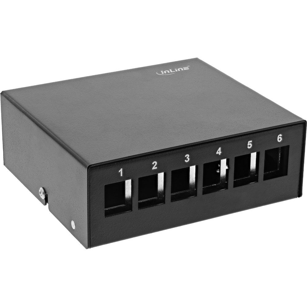 Patchfeld-Dose Aufputz für 6x Keystone RJ45, Metall, schwarz RAL9005 Netzwerk-Patch-Panel