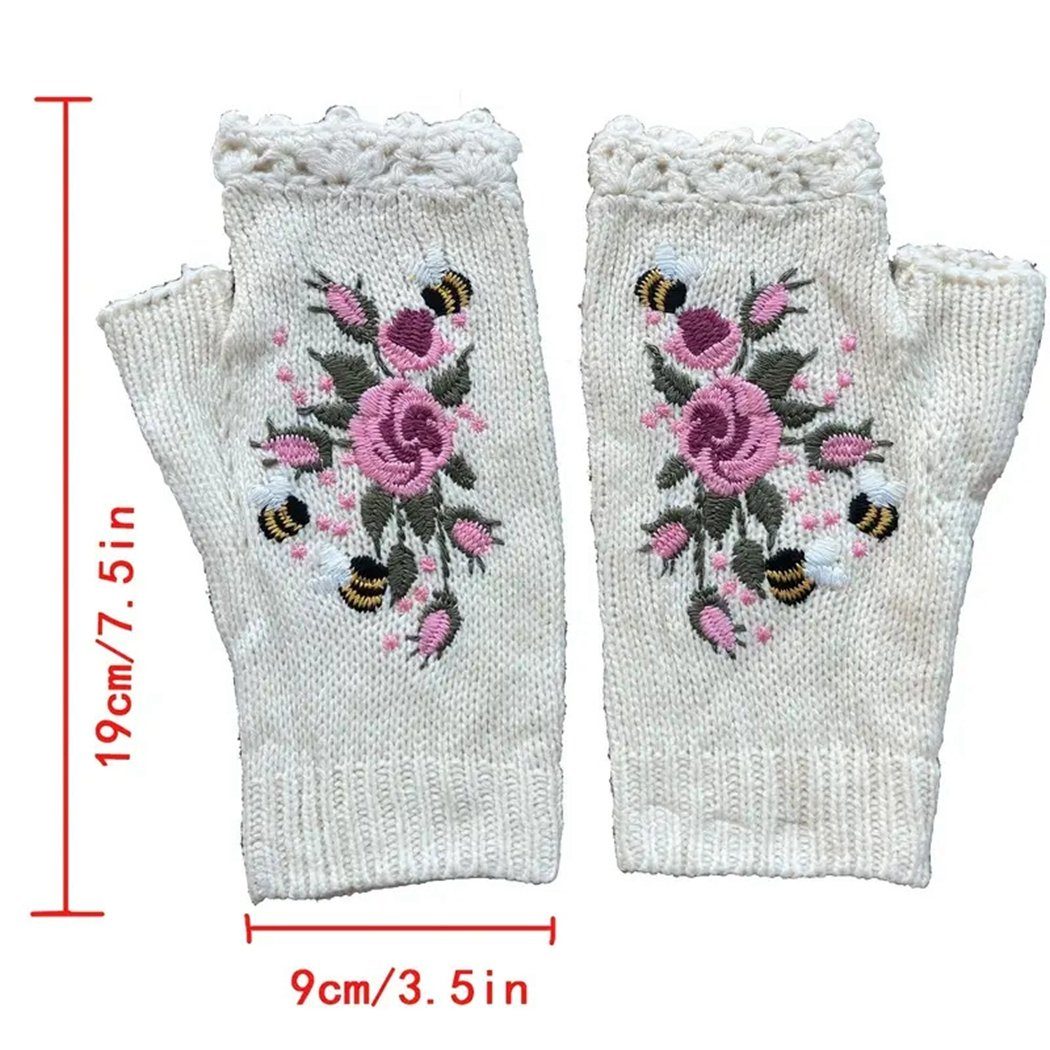 Weiß Handgefertigte, Handschuhe, bestickte Strickhandschuhe mit Blumen Strickhandschuhe TUABUR