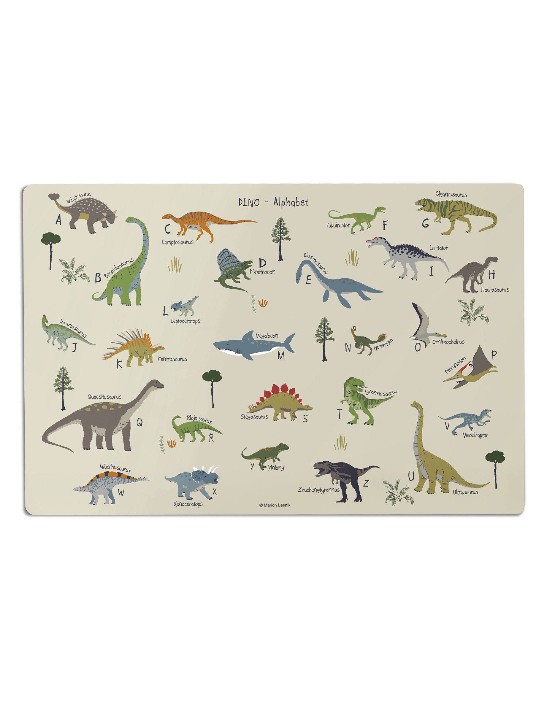 Designforlittleones Schreibtischunterlage Dino-Alphabet-Abenteuer, Geschenkidee Kinder