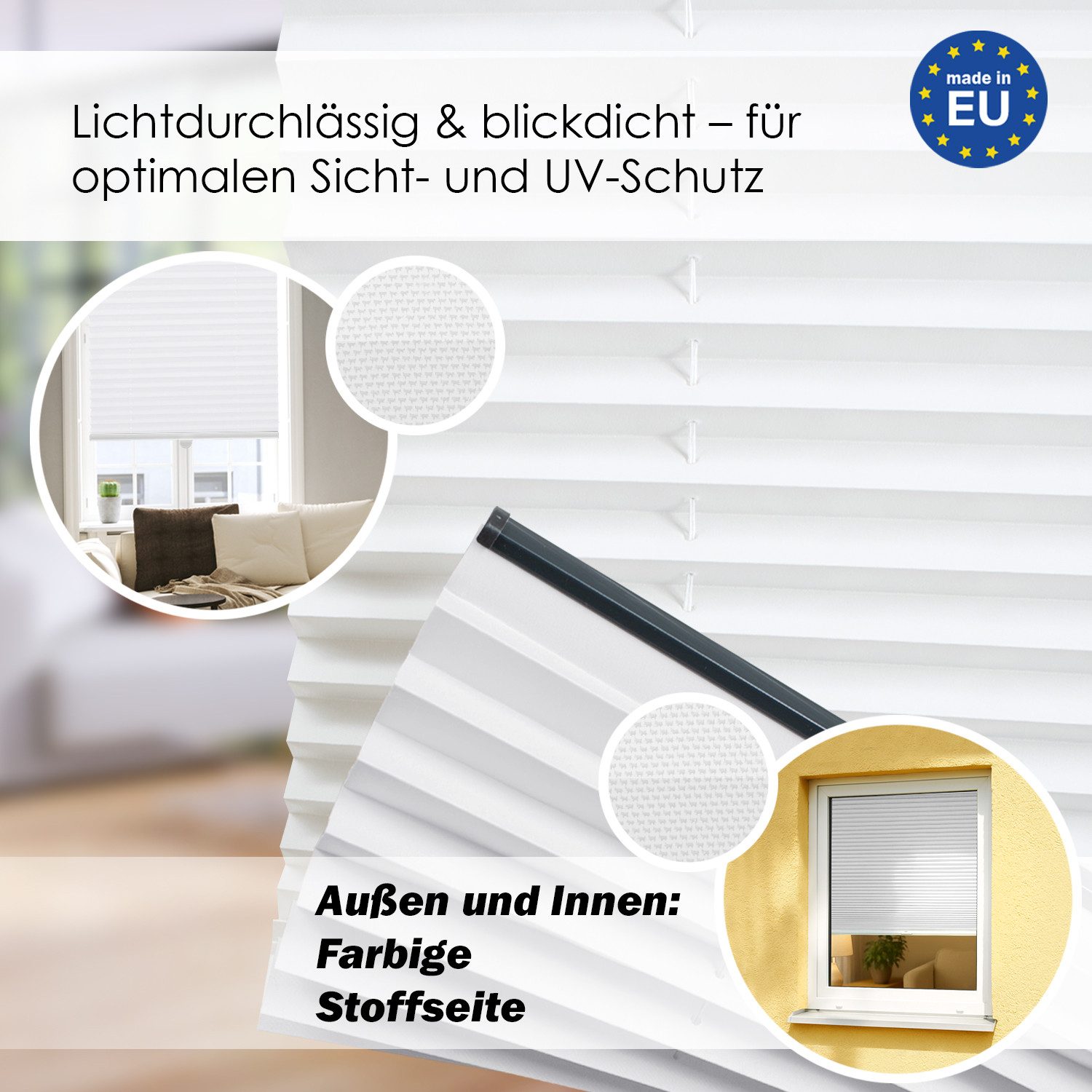 DomDeco Plissee Premium Plissee ohne Bohren, Sichtschutz, lichtdurchlässig, blickdicht, Klemmfix, Klemmfix, UV-beständig, modernes Design, stufenlos