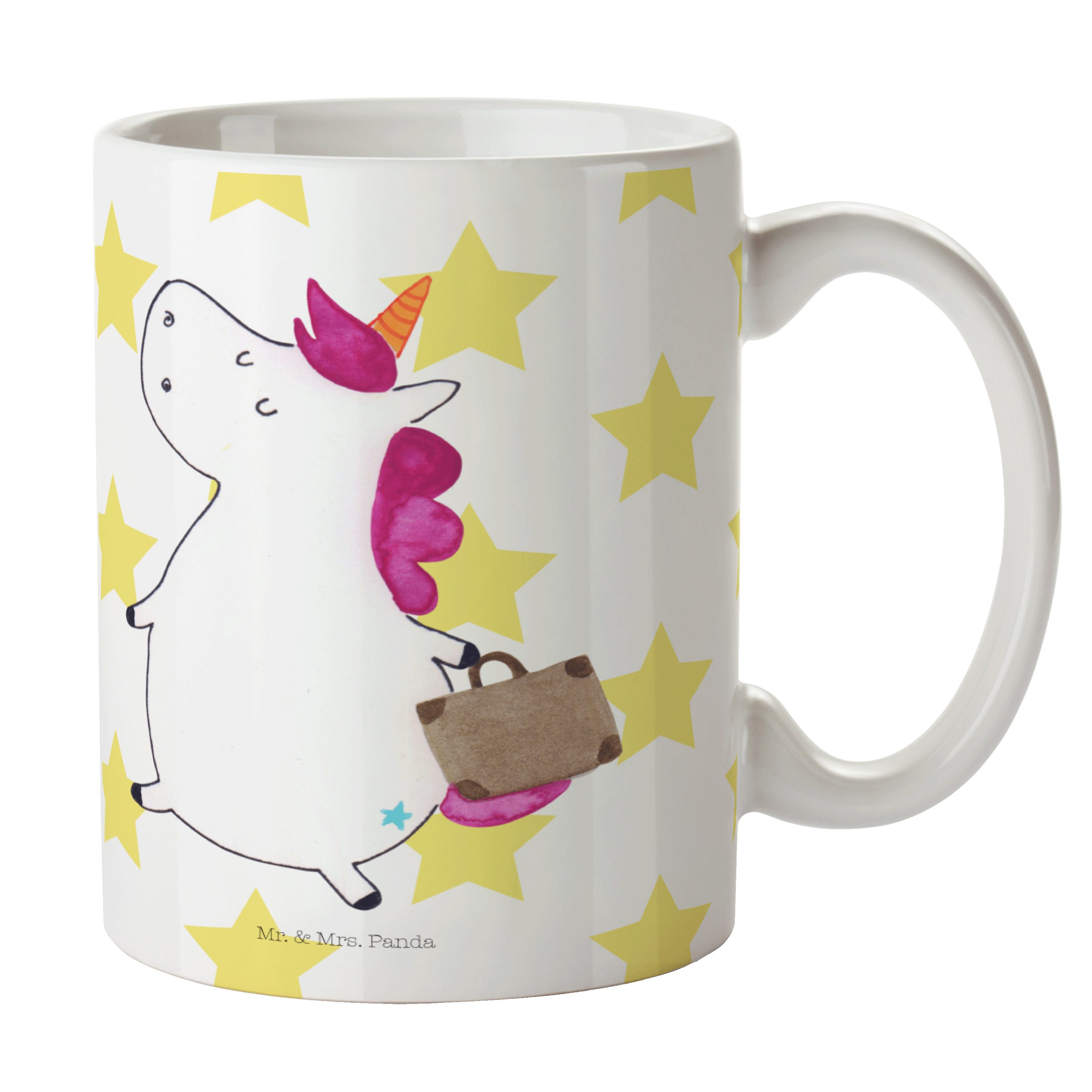 Mr. & Mrs. Panda Tasse Einhorn Koffer - Weiß - Geschenk, Geschenk Tasse, Kaffeetasse, Gepäck, Keramik