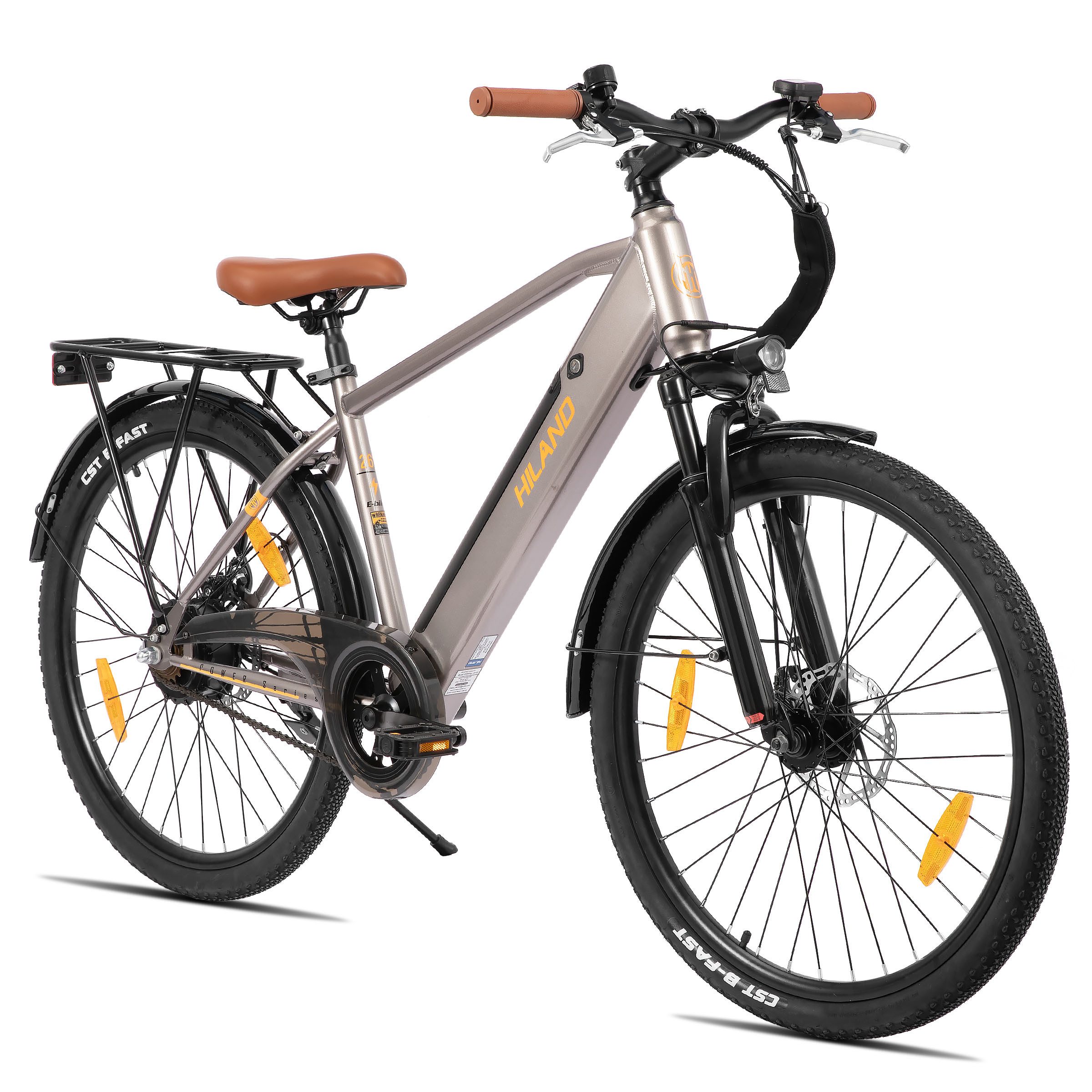 HILAND E-Bike E‑Bike 26 Zoll Stadtpedelec mit Federgabel & Doppelscheibenbremsen, Heckmotor, 280,8 Wh