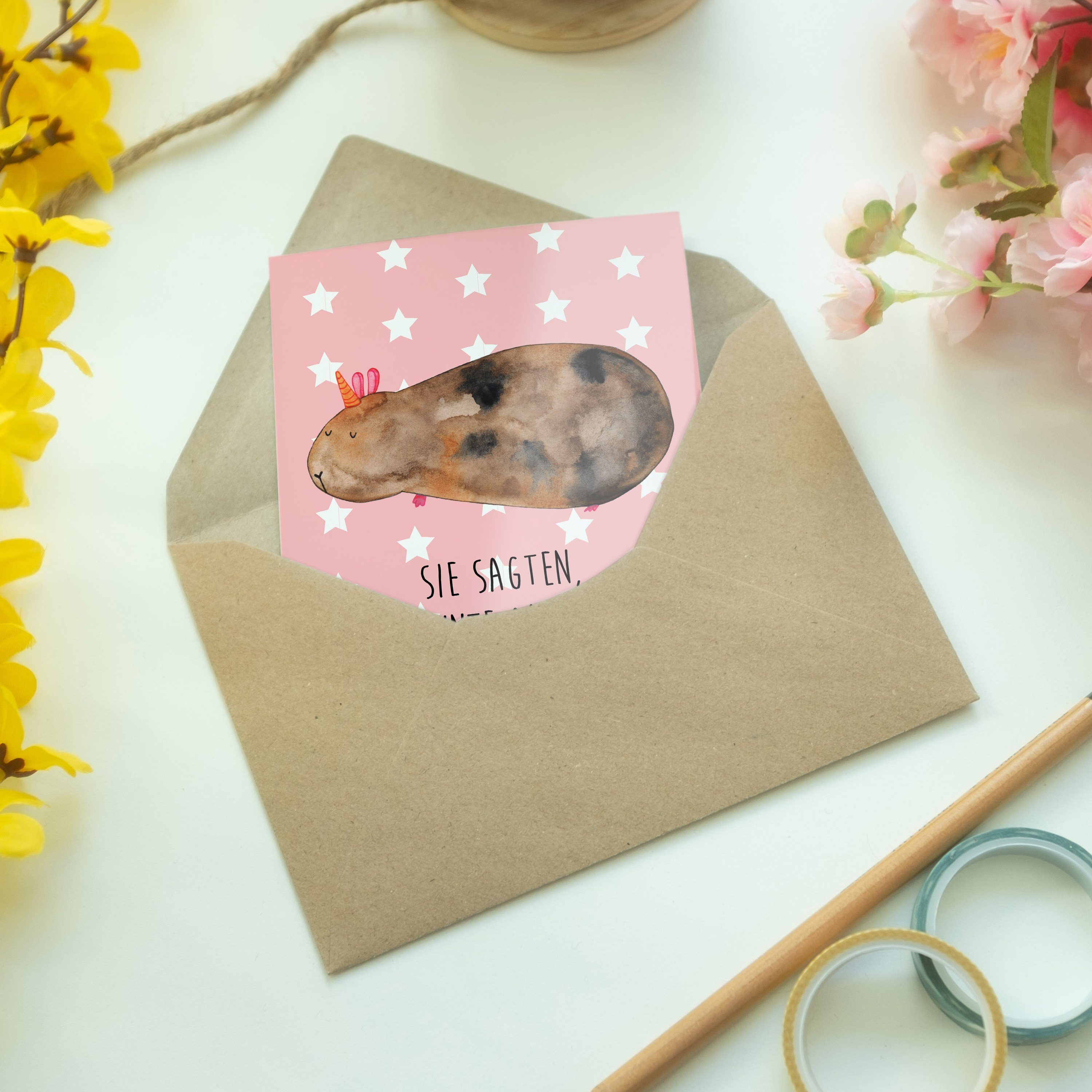 Grußkarte - Mr. Panda Pastell Mrs. Einladungska - Geschenk, Geburtstagskarte, Meerhörnchen Rot &