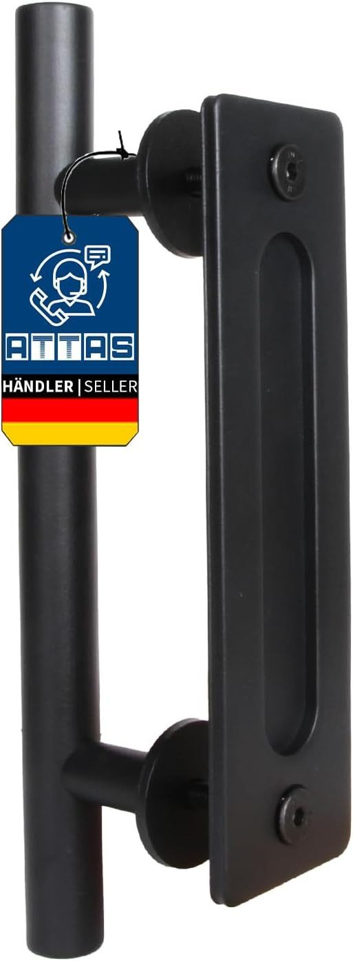 ATTAS Türgriff Schiebetür Stahl Schwarz, Scheunentor Griff für Innen & Außen, Schiebetürgriff außen