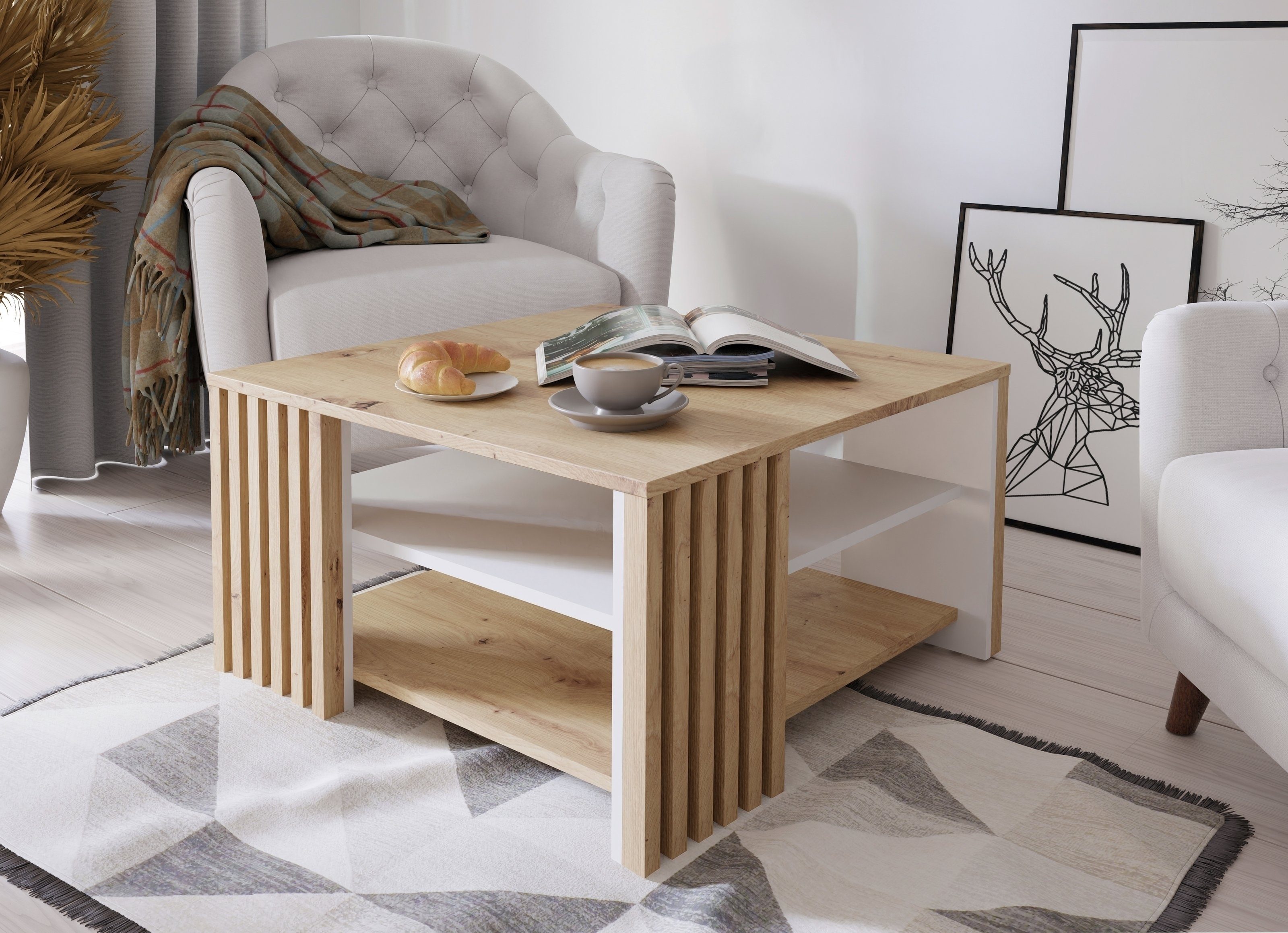 freiraum Couchtisch Cardigan, in Artisan Eiche / Weiss - 80x45x80 (BxHxT) günstig online kaufen