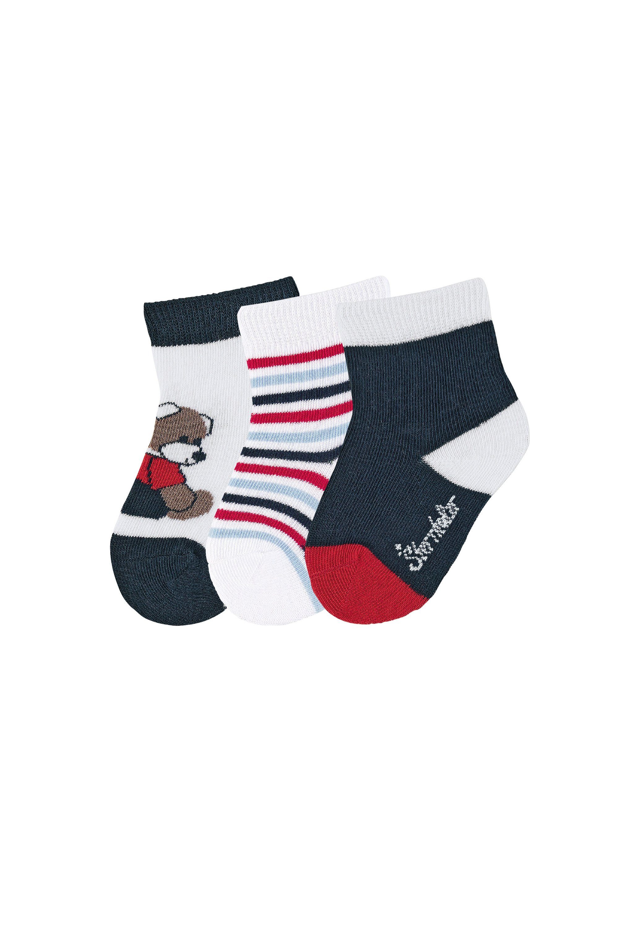 Sterntaler® Socken Baby-Söckch.3er-Pack Bär (3-Paar) Baby Söckchen - Baby Socken im Set Bär für Kleinkinder - Baby-Söckchen, Weiche Babysocken mit hohem Baumwollanteil im maritimen Look, Marine - Kindersocken mit den Motiven "Bär", "uni" und "Ringel" | Socken