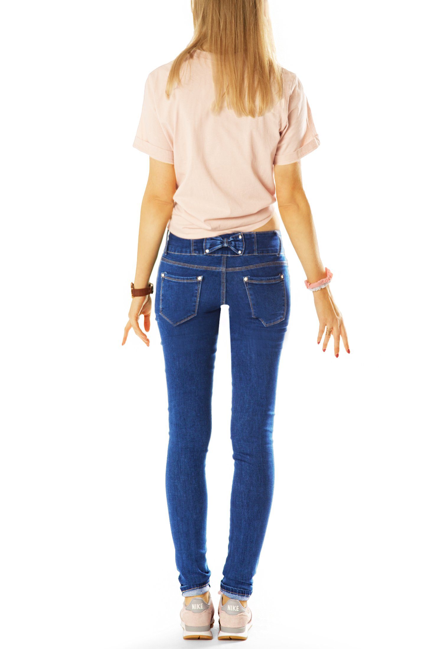 Hose Waist - Hüftjeans styled - Röhrenjeans 5-Pocket-Style Low Low-rise-Jeans be j3e-1 Damen Skinny