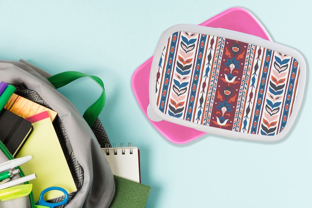 Abstrakt Mädchen, rosa Lunchbox - Kunststoff MuchoWow - Brotdose Snackbox, Blumen - Kunststoff, Muster für Pflanzen (2-tlg), Minimalismus, Brotbox Erwachsene, Kinder, -