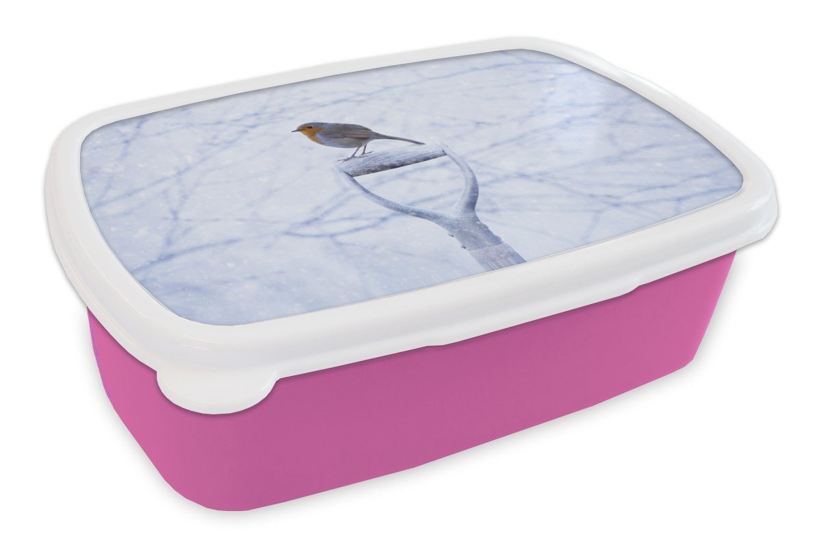 MuchoWow Lunchbox Rotkehlchen - Winter - Garten, Kunststoff, (2-tlg), Brotbox für Erwachsene, Brotdose Kinder, Snackbox, Mädchen, Kunststoff rosa | Lunchboxen